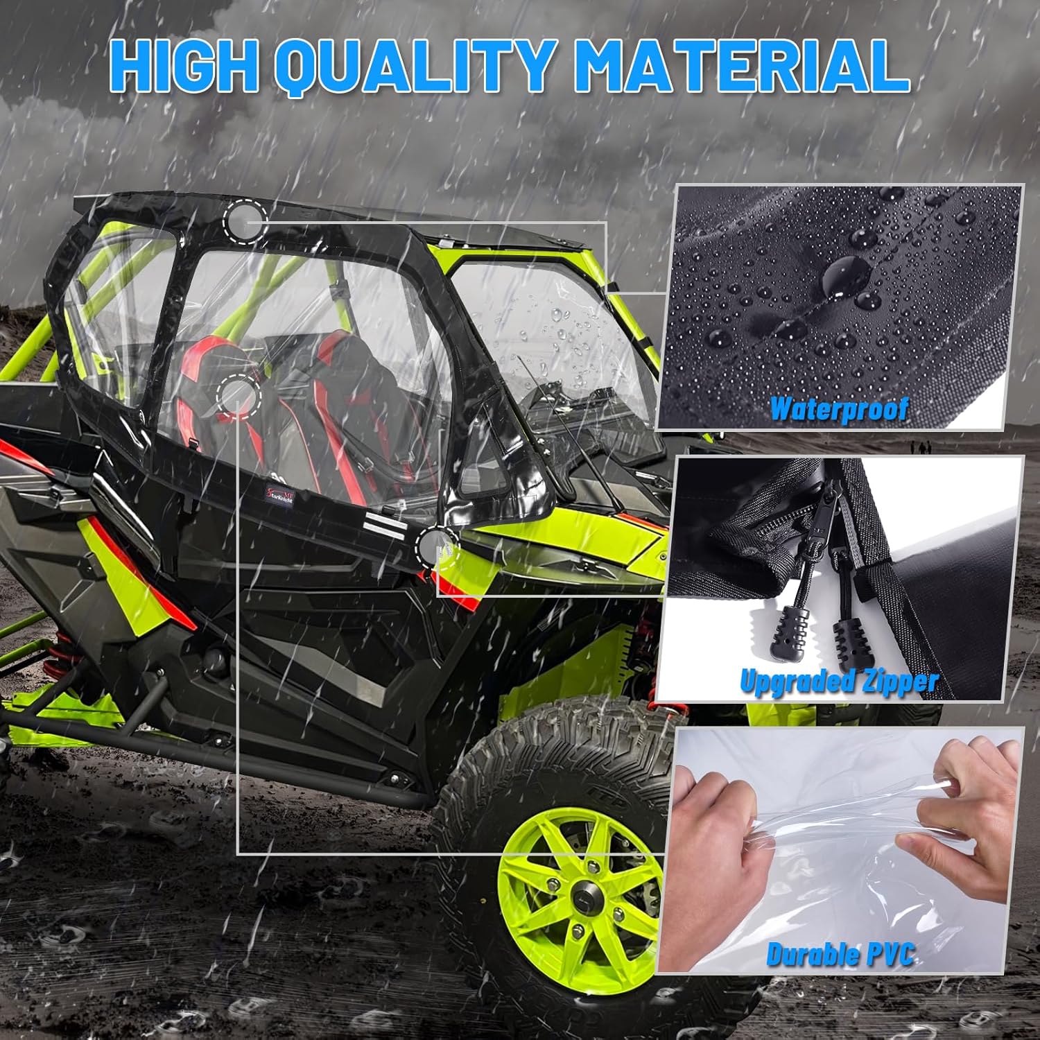 StarknightMT RZR 1000 XP Cab Enclosure Upper Doors, RZR 2 Seat Soft Side Windows With Zipper Vent Compatible With Polaris 2014-2023 RZR 1000 XP/900/XP TURBO/S 1000 RZR 1000 XP Accessories