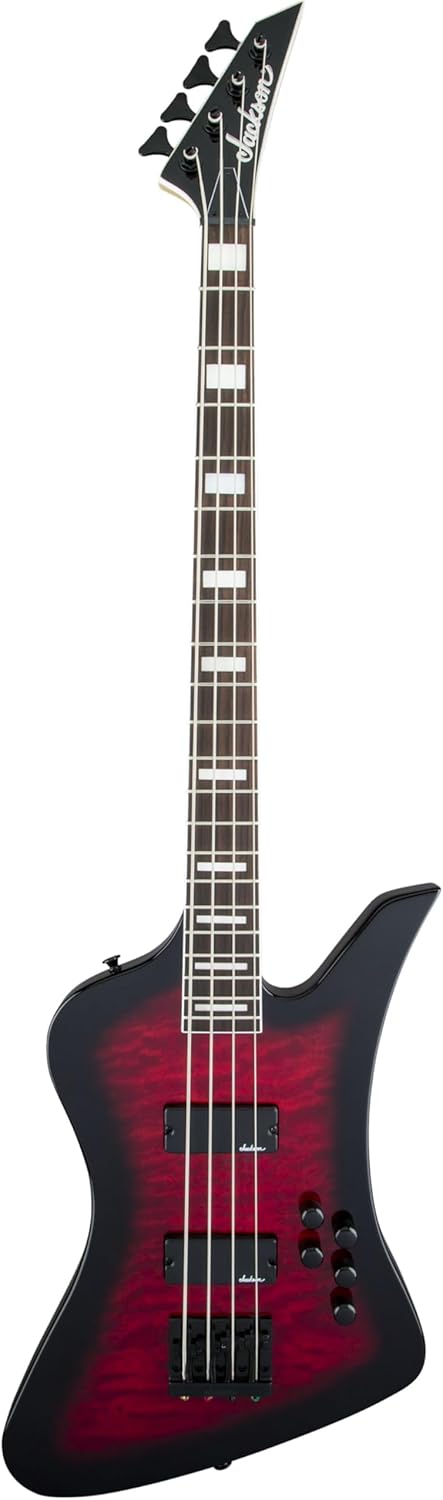 Jackson JS Series Kelly Bird Bass JS3Q, Transparent Red Burst, Amaranth Fingerboard