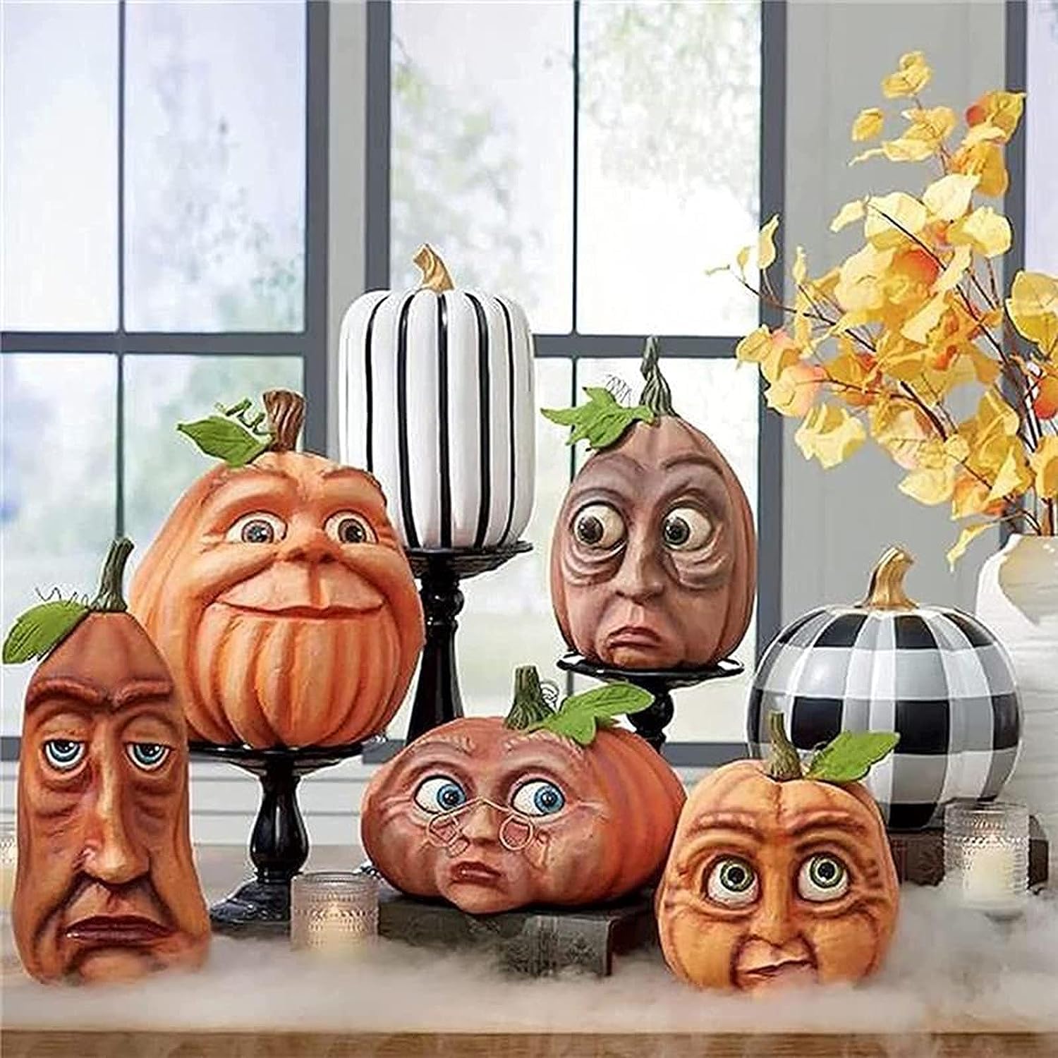 Expressive Pumpkin Family Reign Ornaments Lantern Venue Decoration Props Face Decoration for Haunted House Bar Party (6 Pieces)