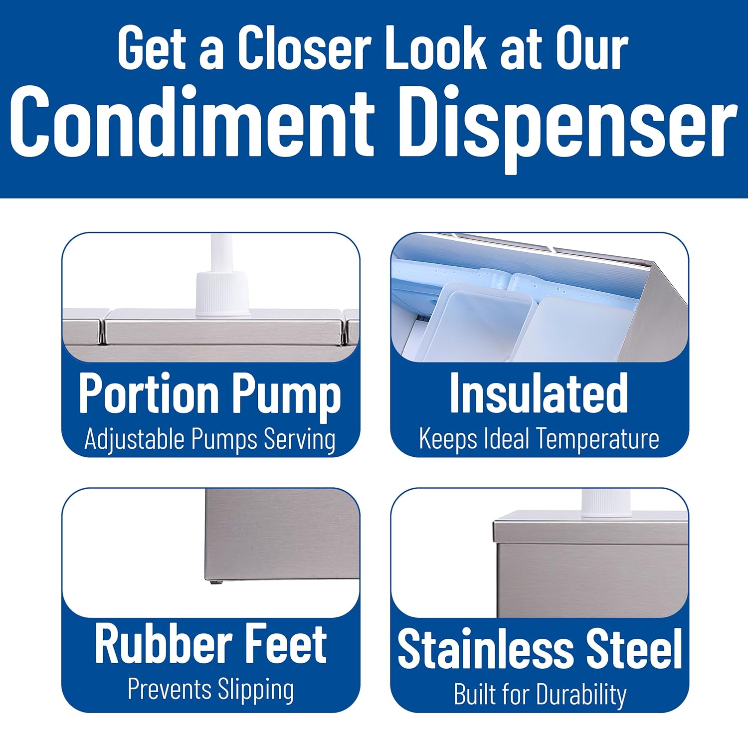 Carlisle FoodService Products Insulated Condiment Rail Condiment Center with 3 Pumps and Ice Packs for Gas Stations, Restaurants, And Fast Food, Stainless Steel, 15.88 x 7.38 x 11 Inches, Silver