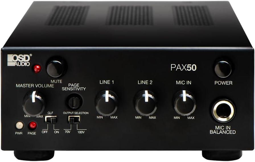 OSD Audio PAX-50 50W Commercial 70V Amplifier, 2 Channel, Class D - ¼ Rack Width, 1U Height
