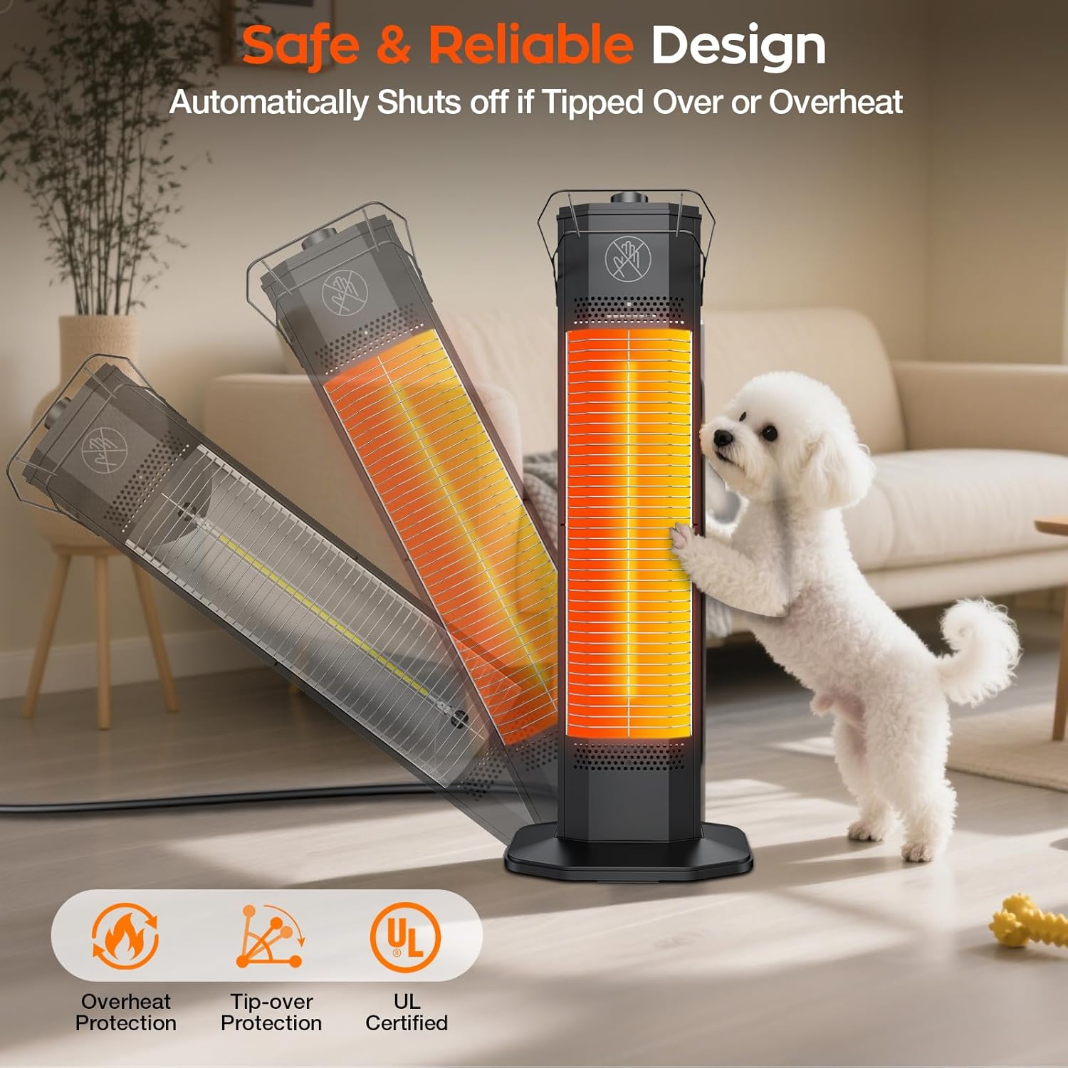 Outdoor Electric Patio Heater, 27-inch Infrared Tower Heater with 1200W Instant Heating, IPX5 Waterproof, Tip-Over & Overheat Protection, Space Heater for Patio Garage Workshop Indoor & Outdoor Use