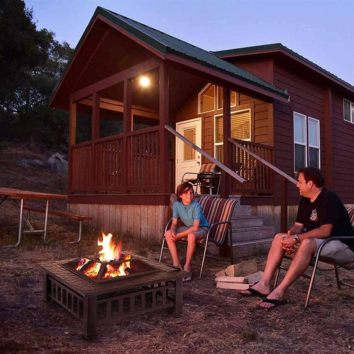 Outdoor Fire Pit Outdoor Fire Pits Outdoor Square Metal Firepit Backyard Patio Garden Stove Wood Burning BBQ Fire Pit with Rain Cover