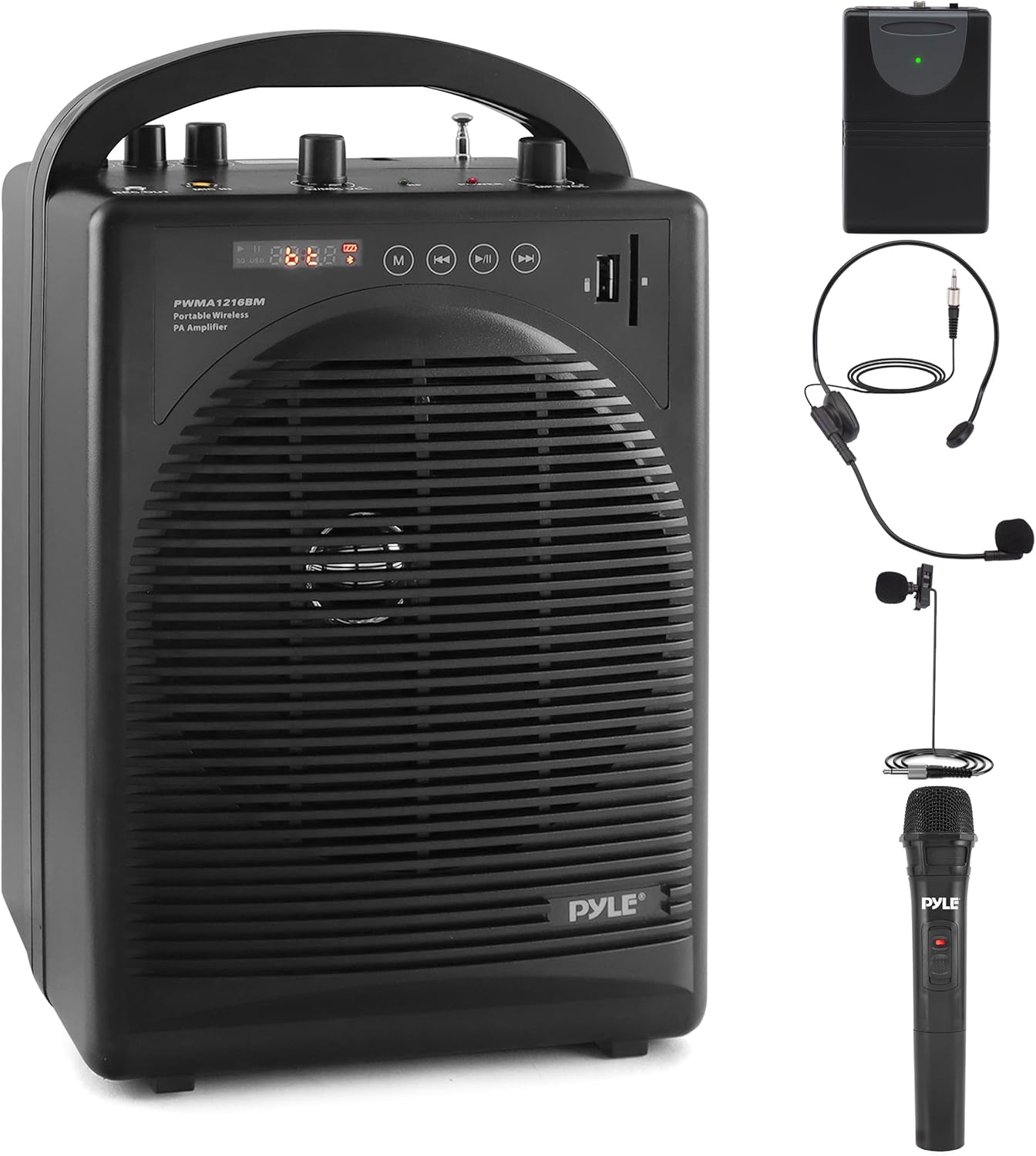 Pyle Portable Outdoor PA Speaker Amplifier System & Microphone Set with Bluetooth Wireless Streaming, Rechargeable Battery - Works with Mobile Phone, Tablet, PC, Laptop, MP3 Player - PWMA1216BM, BLACK