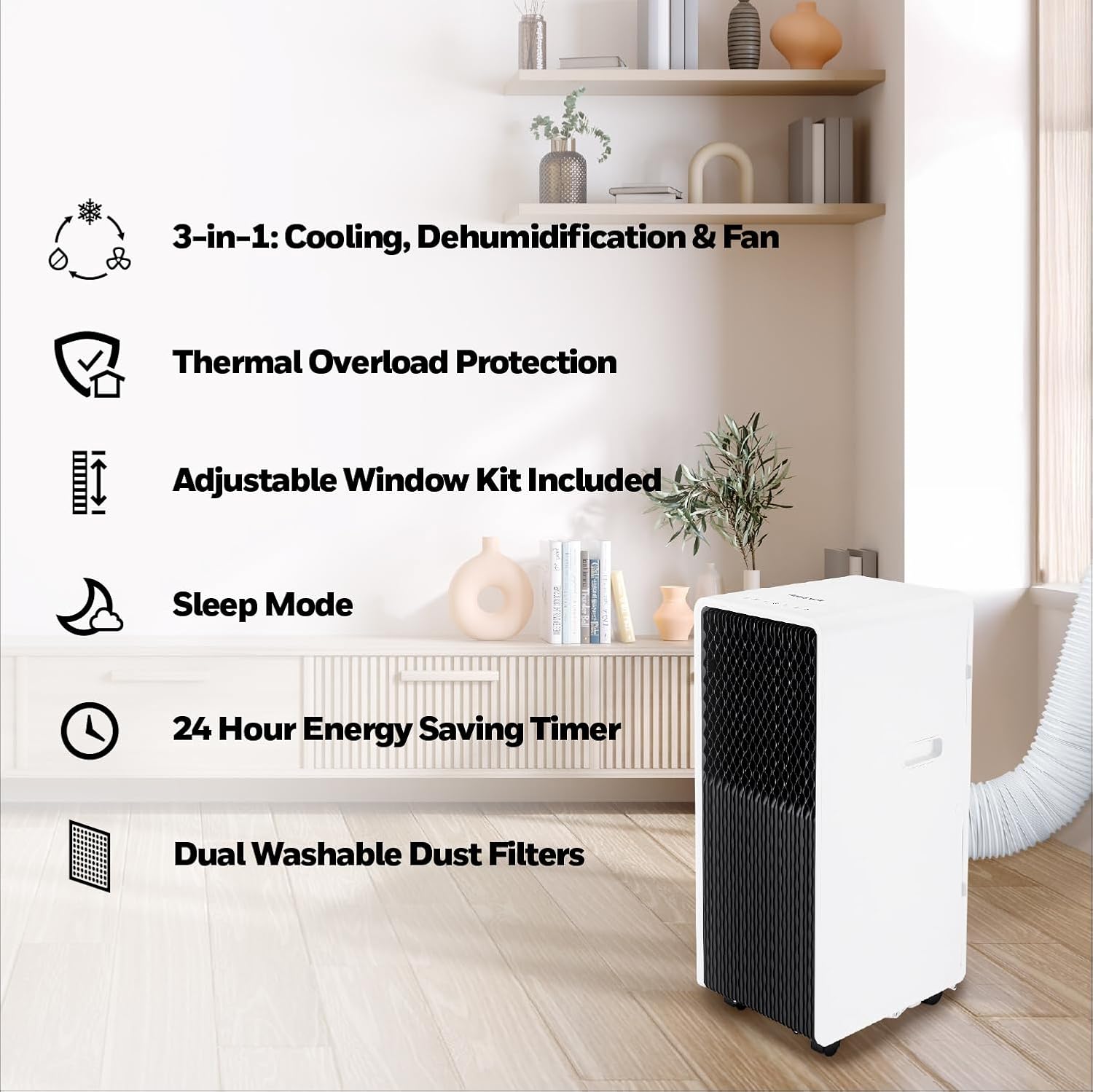 Honeywell 13,500 BTU Slim & Smart WiFi Portable AC with Fan, Dehumidifier, Alexa/Google Home Voice Control – Cools Up to 660 Sq. Ft., HX4CESVWG0