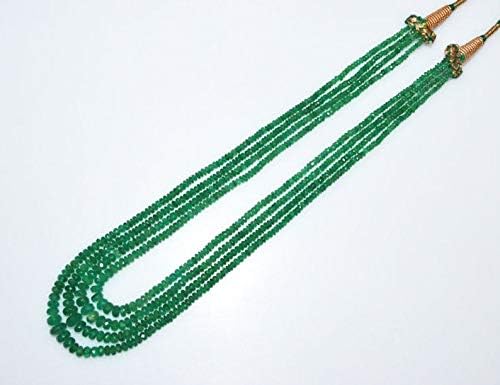finest 4 line natural emerald faceted rondelle necklace, emerald faceted rondelle beads, 2.25-6.50 mm, 15