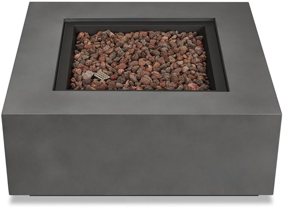 Home Square 2-Piece Set with Square Propane Fire Table and Fire Glass