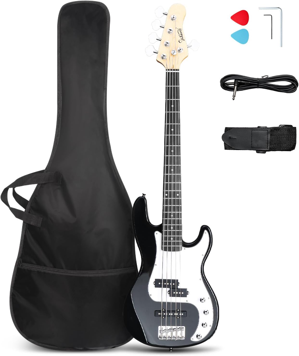 Glarry 5 String Electric Bass Guitar, Full Size Right Handed Rosewood Fretboard Bass Kit with Strap, Cable and Pick (GP Series-Black)