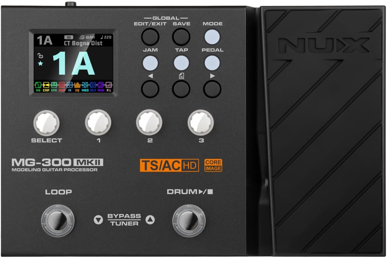 NUX MG-300 MKII Multi Effects Pedal with 45 Effects, 36 IRs, 27 AMPs, 24 Slots, Drum Machine, Shimmer Reverb, Tweakable Footswitch, Perfect for Studio Recording, Practice, Live Show