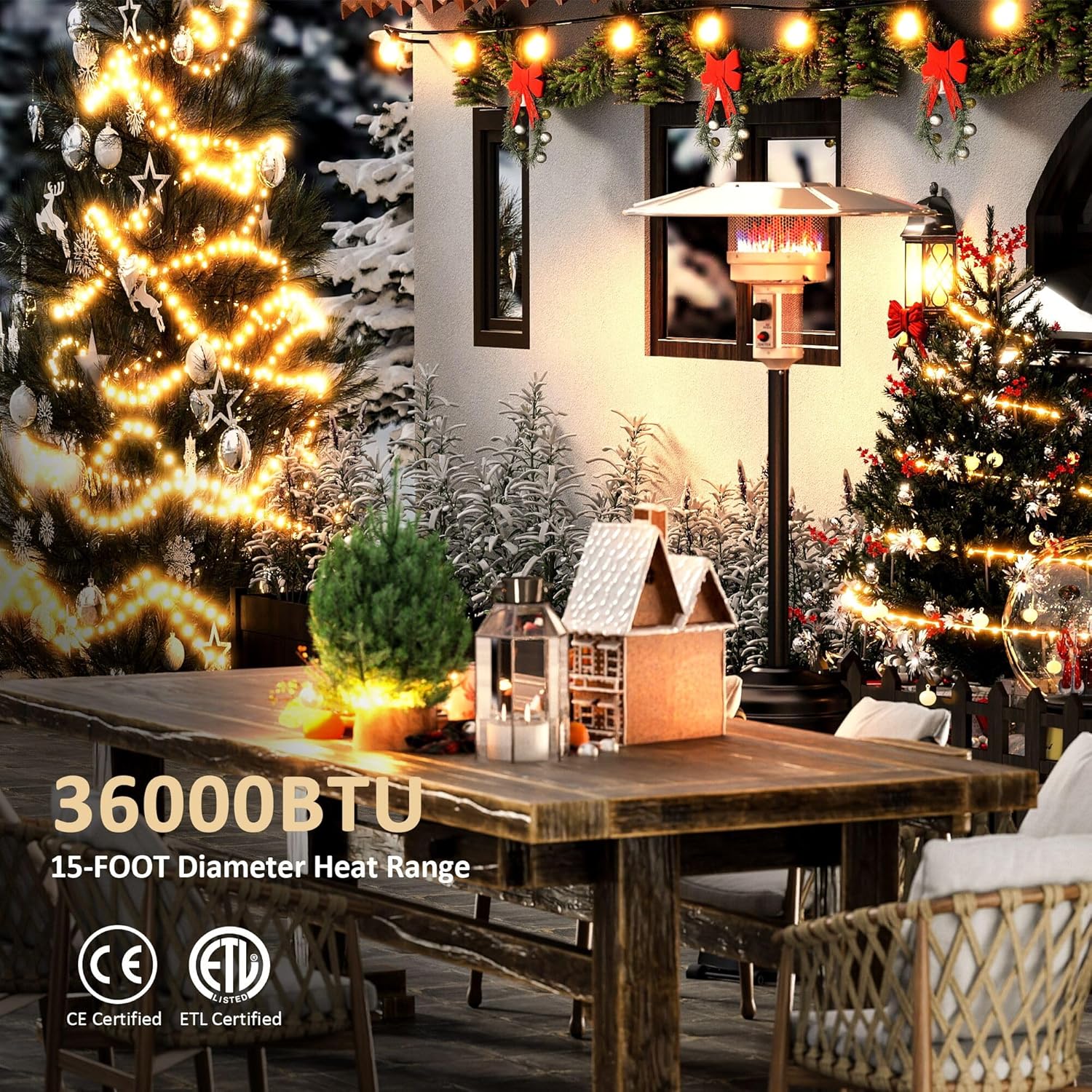 LUCKYERMORE 36,000 BTU Outdoor Heaters for f Patio, Safety Protection System Outdoor Heater, Patio Heater with Wheels for Commercial & Residencial, ETL, CE Certified, Black