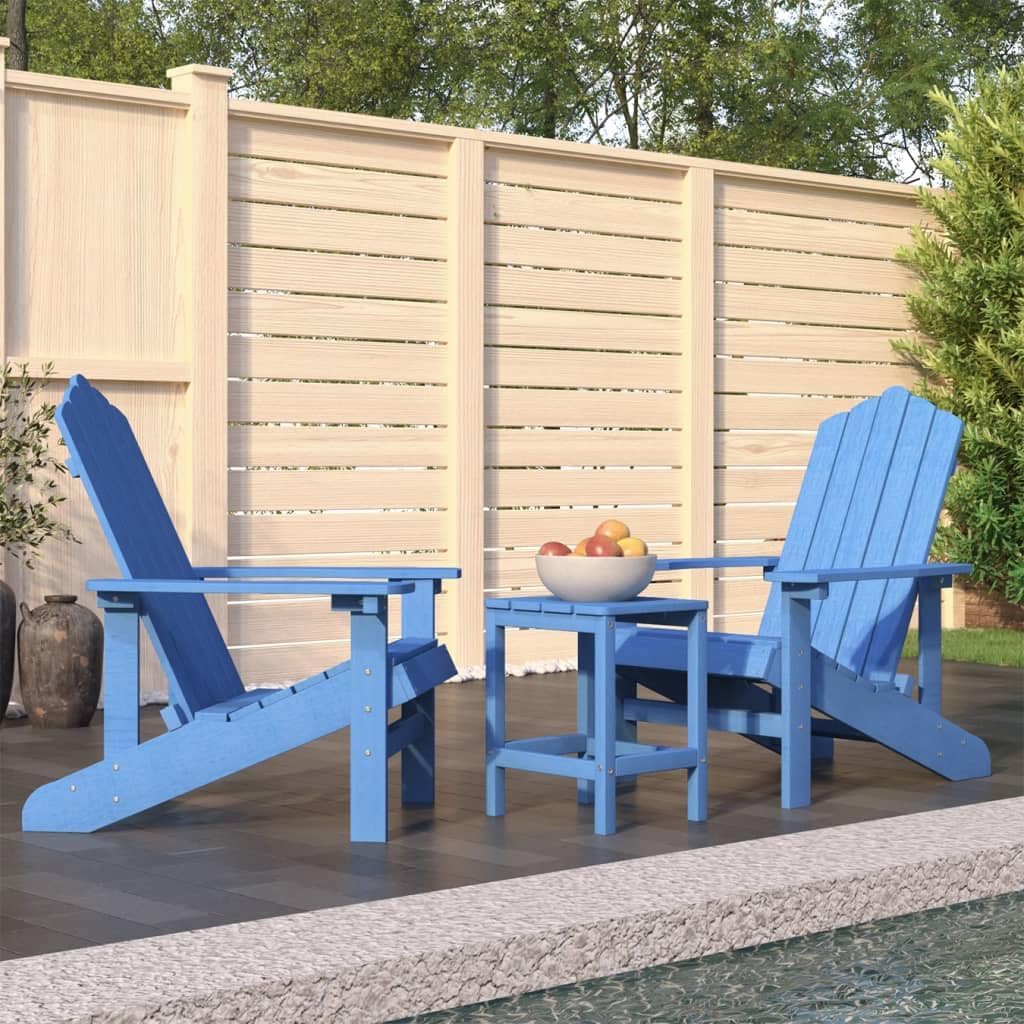 Patio Adirondack Chairs with Table HDPE Aqua Blue,Adirondack Chair and Table Set Weather Resistant, Comfortable, and Practical for Outdoor Use Outdoor Seating Furniture