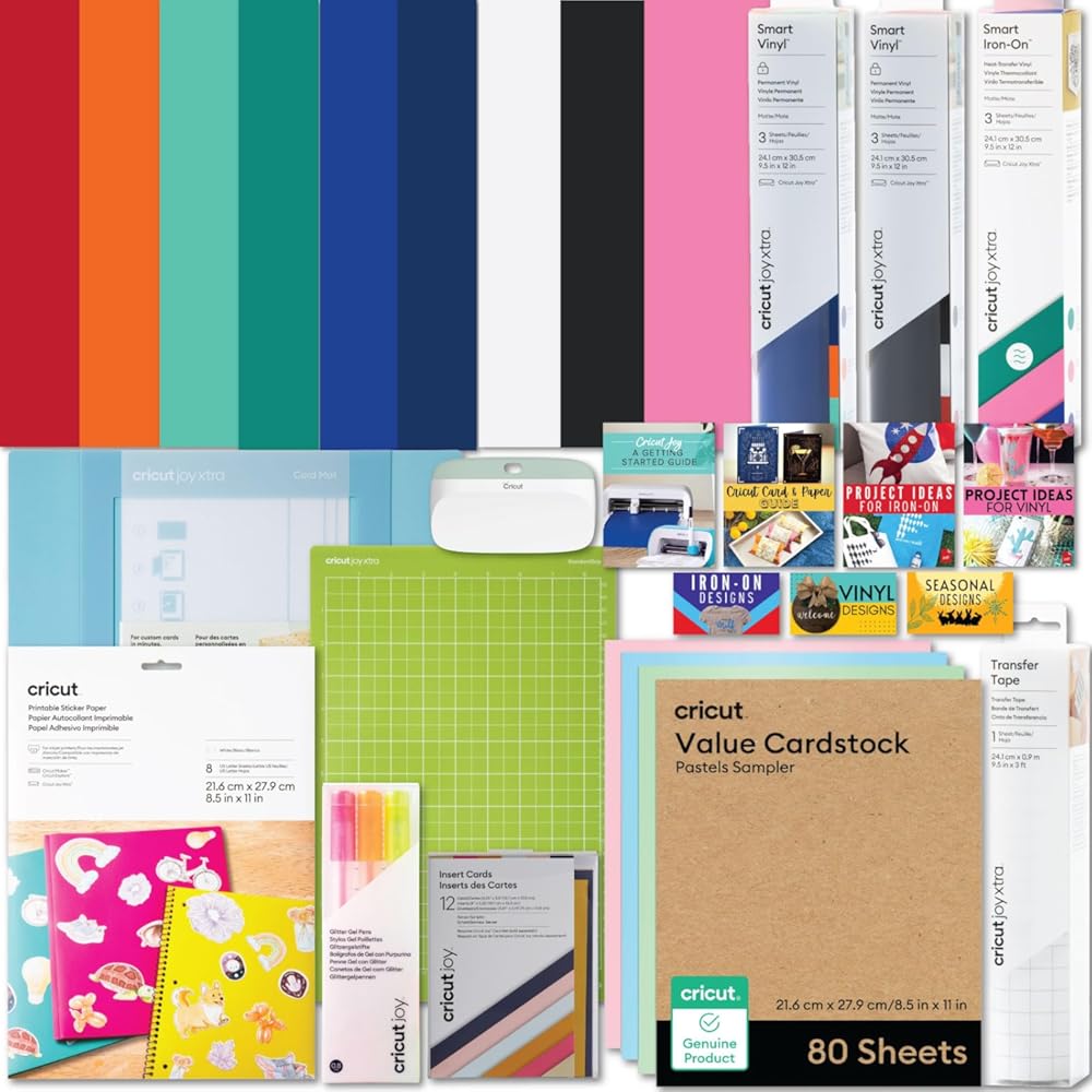 Cricut Ultimate All-in-One Materials and Accessories Bundle - 115+ Piece Beginner Sampler Material Kit for Cricut Joy Xtra Cutting Machines - Vinyl, HTV, Card Making Packs, Pens, Tools & Sticker Paper