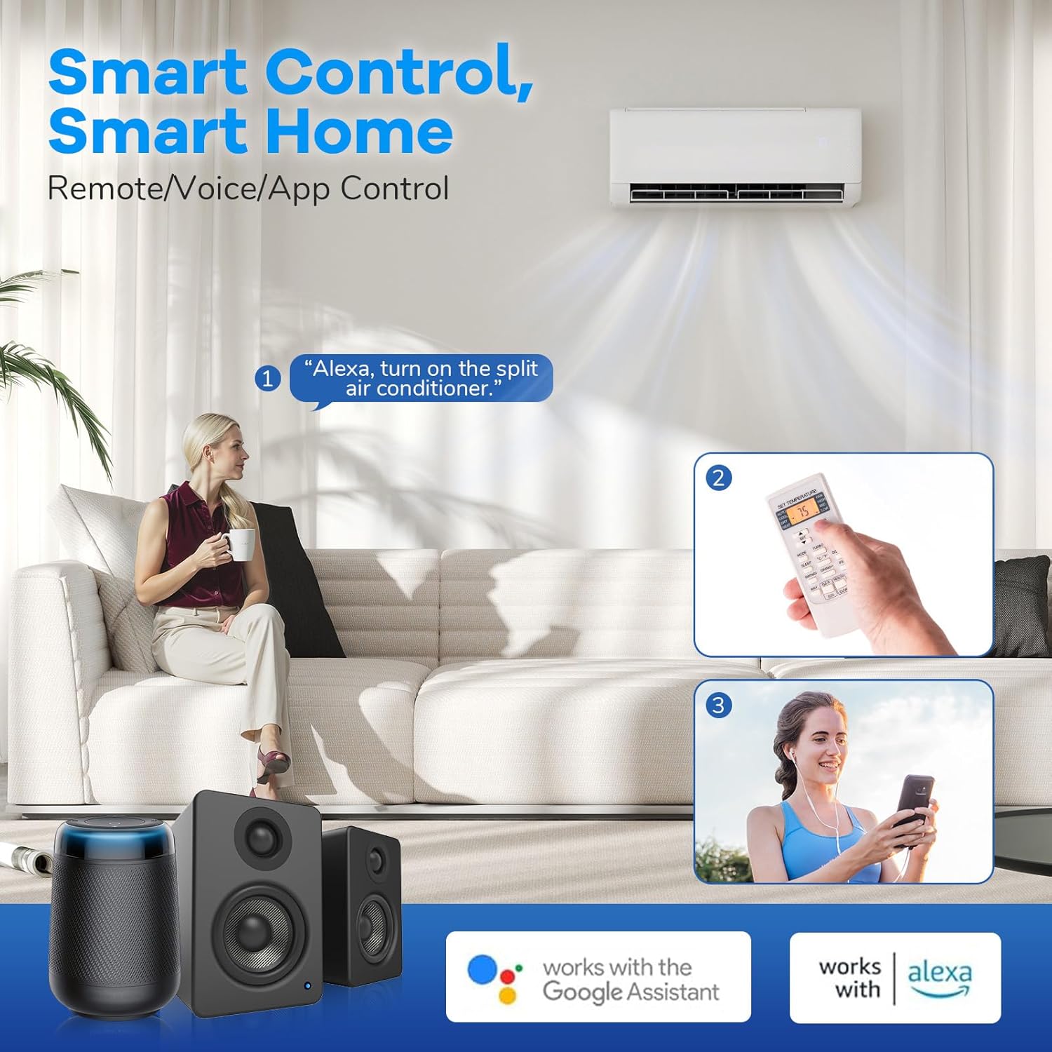 ARLIME 9100 BTU Mini Split Air Conditioner & Heater, WiFi Enabled 20.5 SEER2 115V Ductless Inverter AC Unit w/Complete Installation Kit, Compatible with Alexa, Cools Up to 450 Sq.Ft (White,9100BTU)