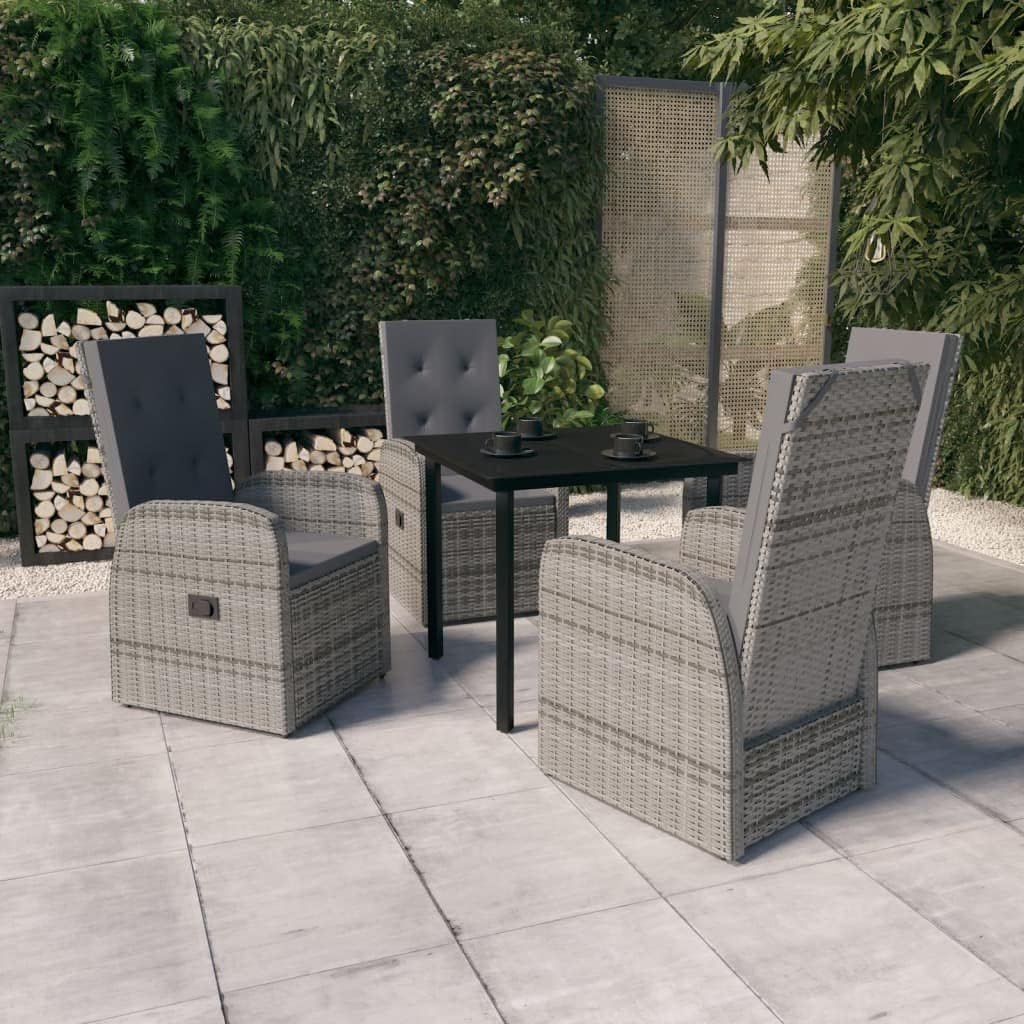 5 Piece Patio Dining Set with Cushions Gray,Reclining Rattan Dining Set for Outdoor and Patio: Comfortable and Stylish Patio Furniture Sets, Outdoor Furniture Sets