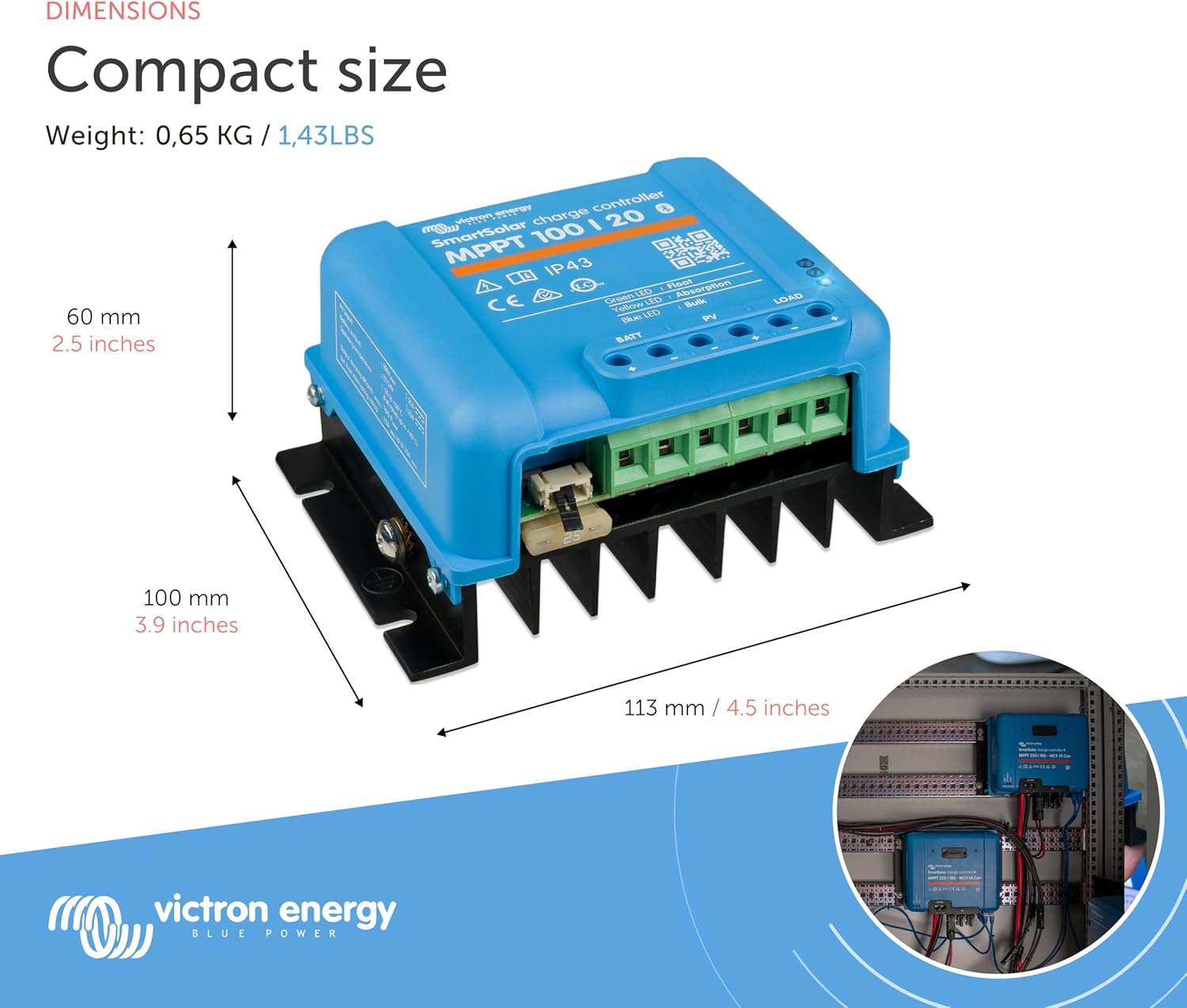 Victron Energy SmartSolar MPPT Solar Charge Controller (Bluetooth) - Charge Controllers for Solar Panels - 100V, 20 amp, 48-Volt