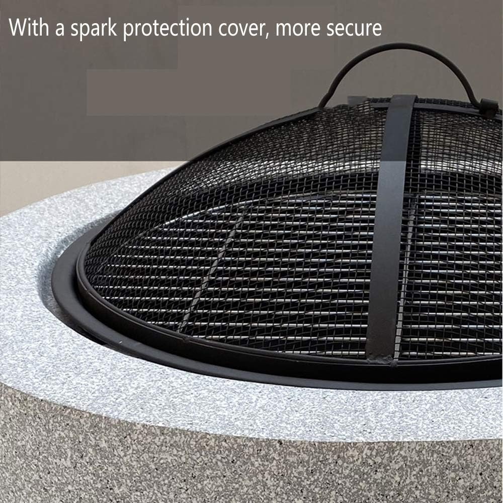 Garden Fire Pit Grill Bowl Grill Barbecue Rack Fire Pits for Garden,Large Wood Burning, with Grill and Lid Cast Iron BBQ Fire Bowl Cover 60Cm Camping Spark Guard Firepit Outdoor Fire Pits