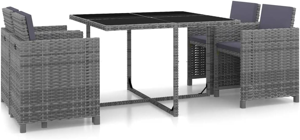 5 Piece Patio Dining Set with Cushions Poly Rattan Gray,Elegant Rattan Patio Dining Set for Outdoor Relaxation and Dining Furniture Sets for Patio, Lawn & Garden