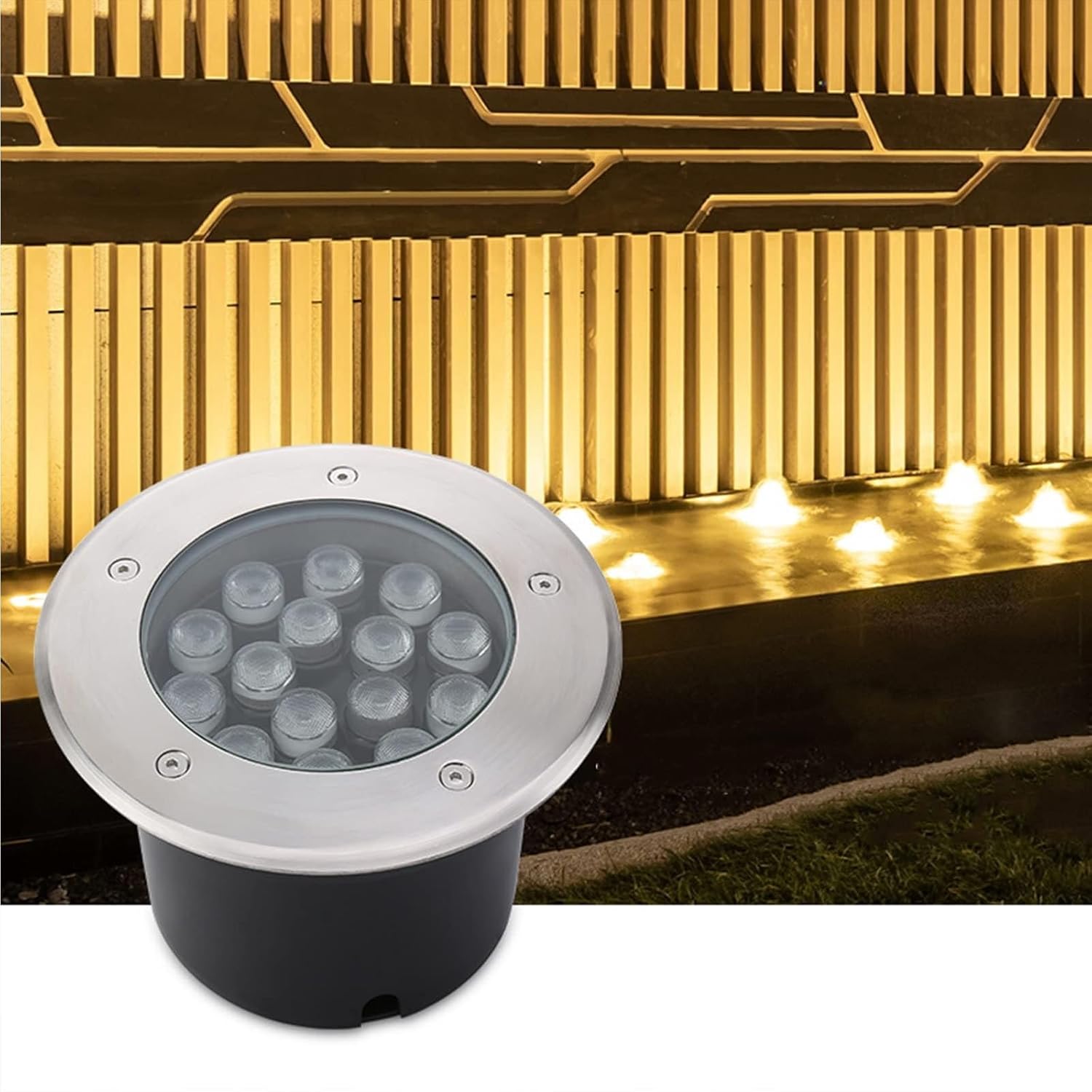 Ground LED Landscape Lights - 24V Buried Lights, IP68 Waterproof Round Pond Pool Lighting, Recessed Underwater Spot Light, Low Voltage for Water Features(Warm White,24W)
