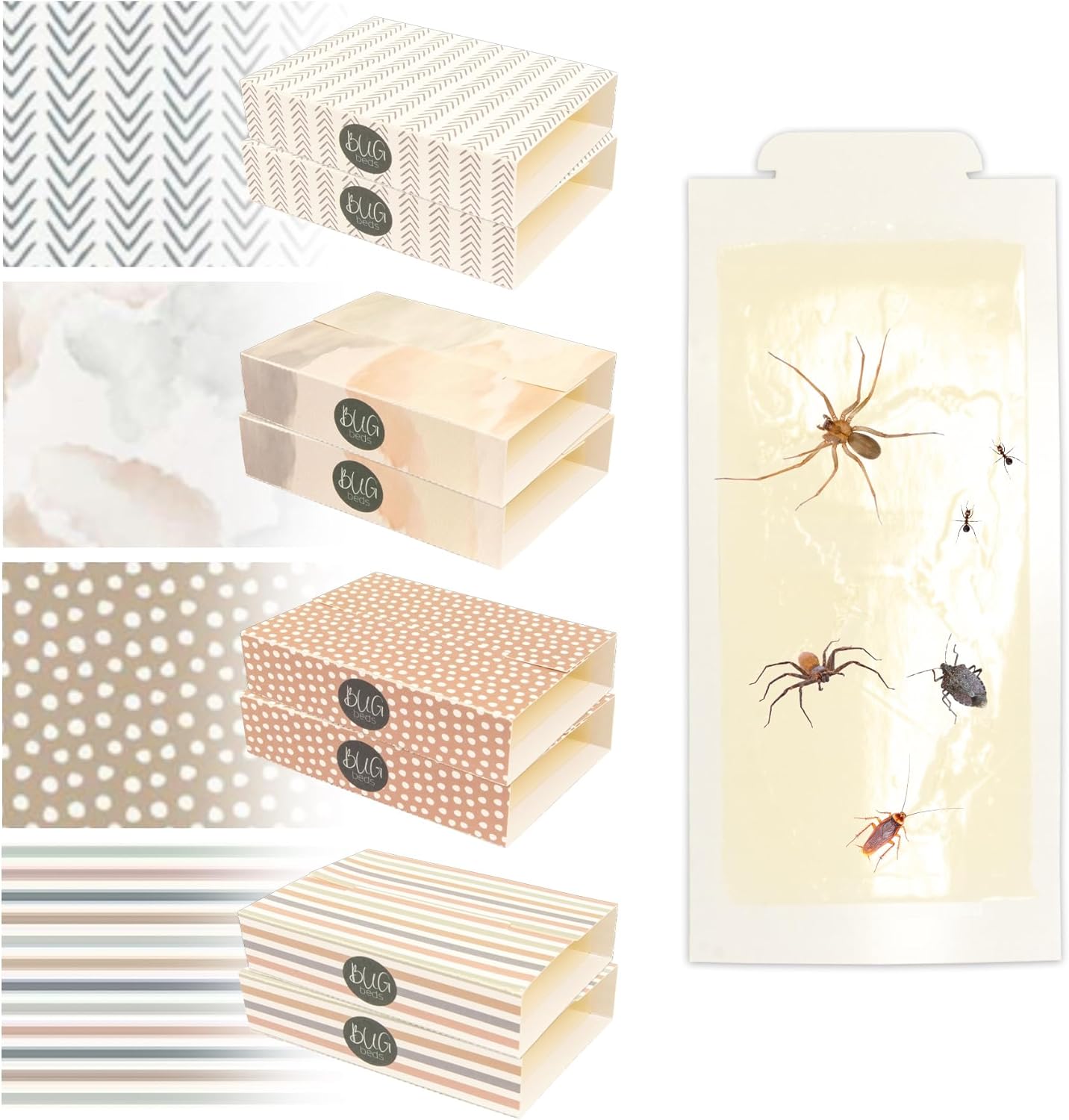 Insect Sticky Traps “BUG beds” Decorative Glue Pads, Aesthetic, Non-Toxic, Indoor, Pest Control- Mouse, Spider, Bed Bug, Cockroach, Brown Recluse, Cricket, Grasshopper, Gecko, Beetle, Scorpion