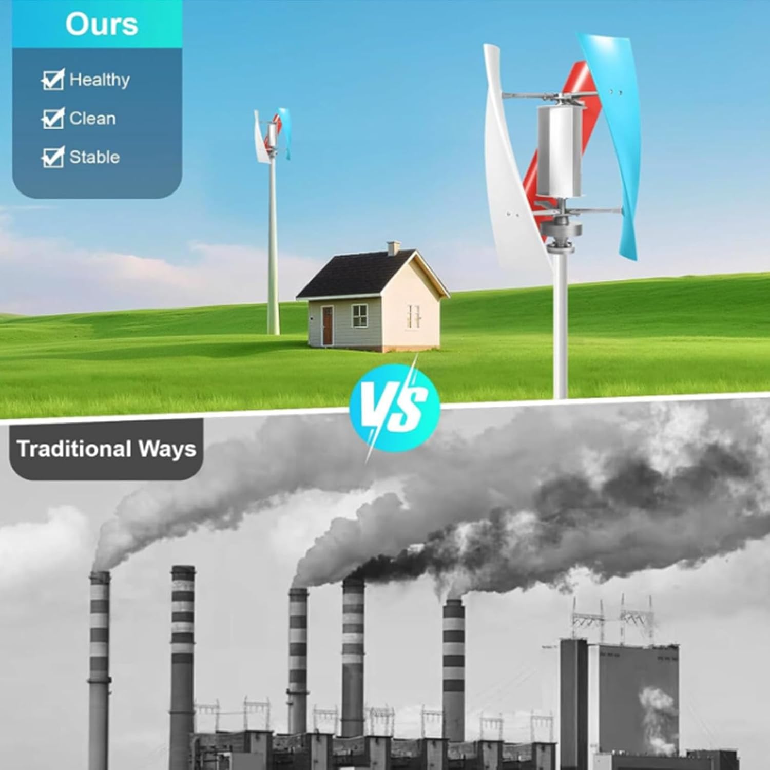 Three Blade Vertical Axis Wind Turbine, with MPPT Controller Off Grid System Free Energy Wind Turbine Suitable for Outdoor Street 8000W-24V