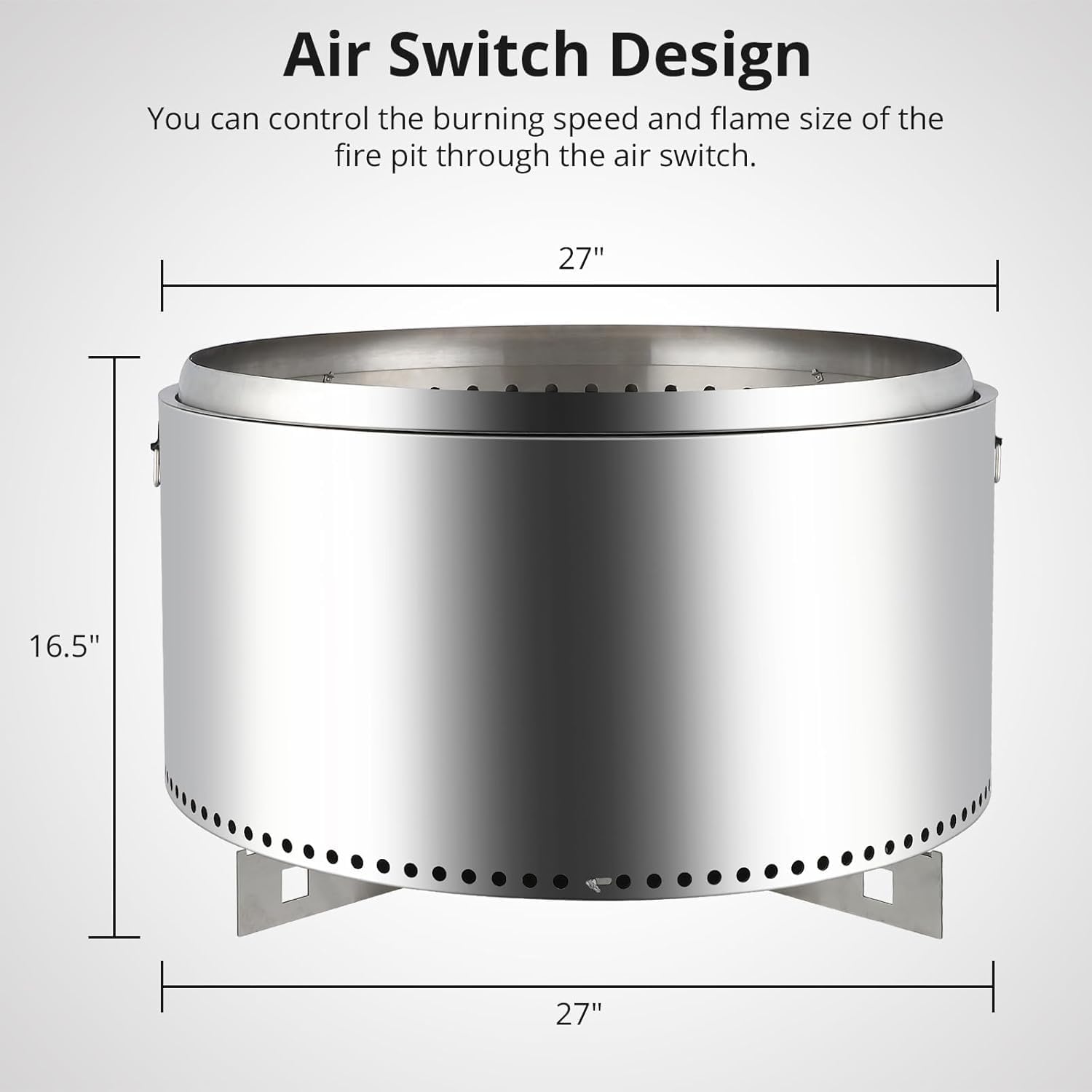27’’ Large Smokeless Fire Pit, Stainless Steel Wood Burning Firepits with Removable Stand and Ash Pan, Portable Bonfire Pit, Outdoor Fire Pit for Camping, Picnic, Family Gathering and Christmas Party