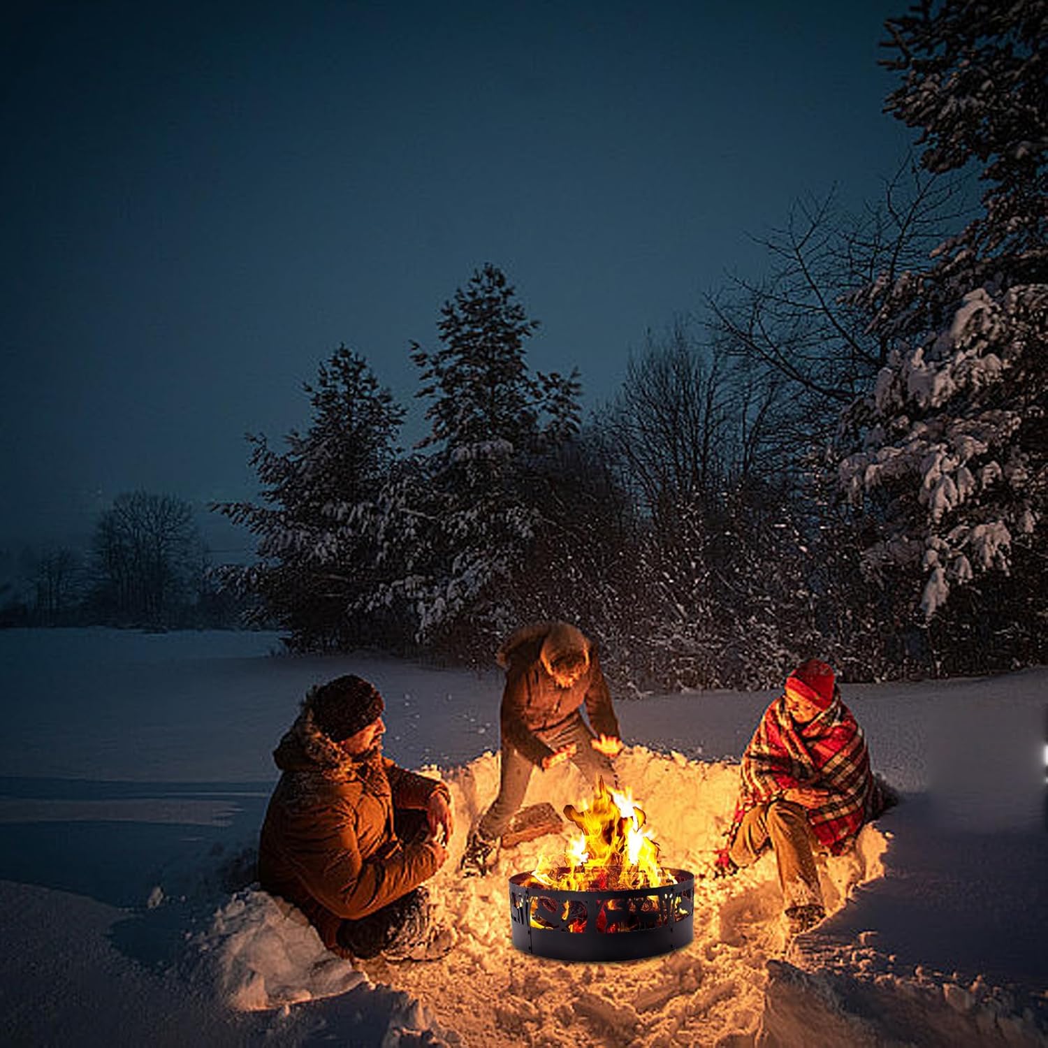 Fire Pit Ring - 36 Inch Heavy Duty Steel Fire Pits with Hollow Carved Design - Large Round Firepit Insert for Wood Burning & Camping & Outdoor Fireplace