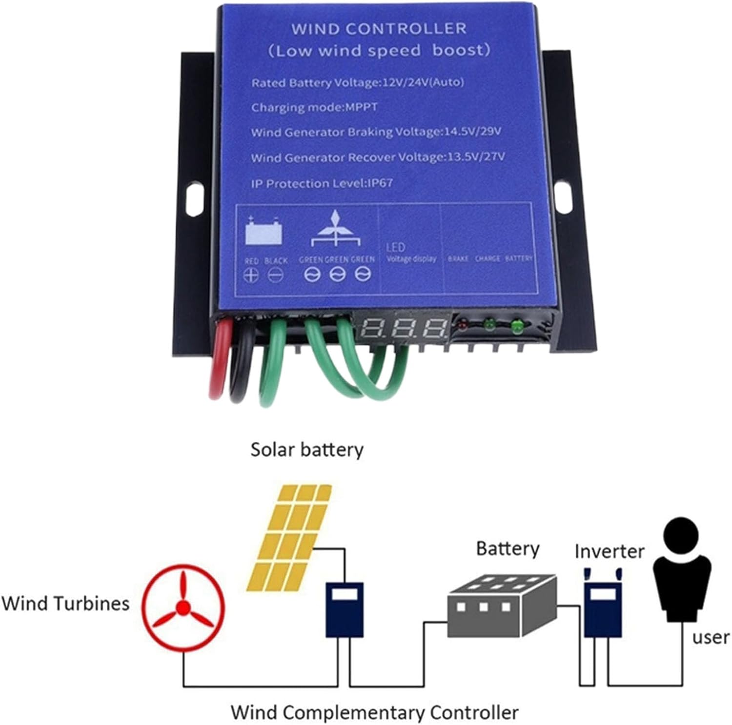 Small Wind Generator Controller 9000W 12V-220V with LED Indicator MPPT Control Method Wind Turbine