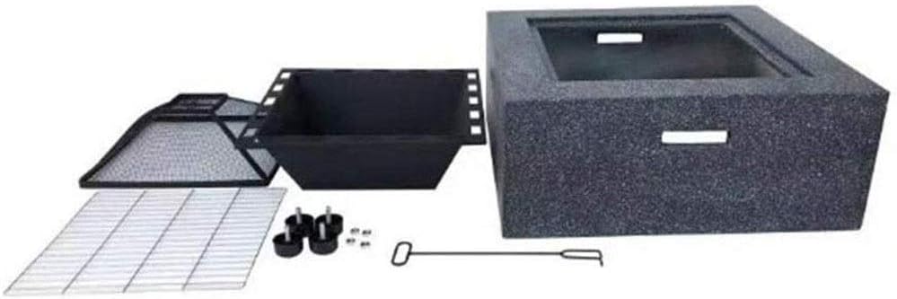 Firepit Home Fire Pit Table Outdoor with BBQ Grill Shelf, Multifunctional Garden Terrace Fire Bowl Heater/BBQ, Square Fireplace