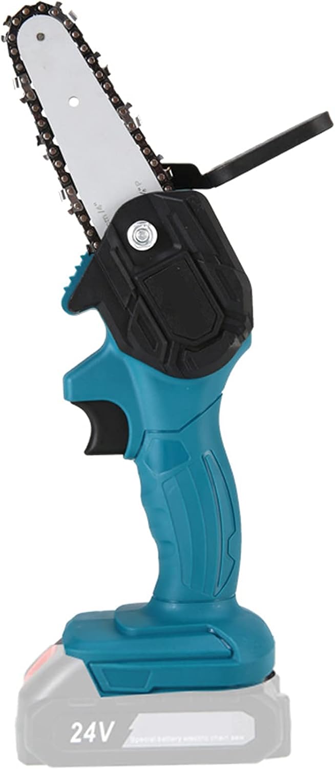 4-Inch Cordless Power Chain Saws Mini Chainsaw Portable 24V Electric Chainsaw Pruning Lithium Electric Shears Chainsaw with Battery for Courtyard Tree Branch Wood Cutting (Blue 2battery)