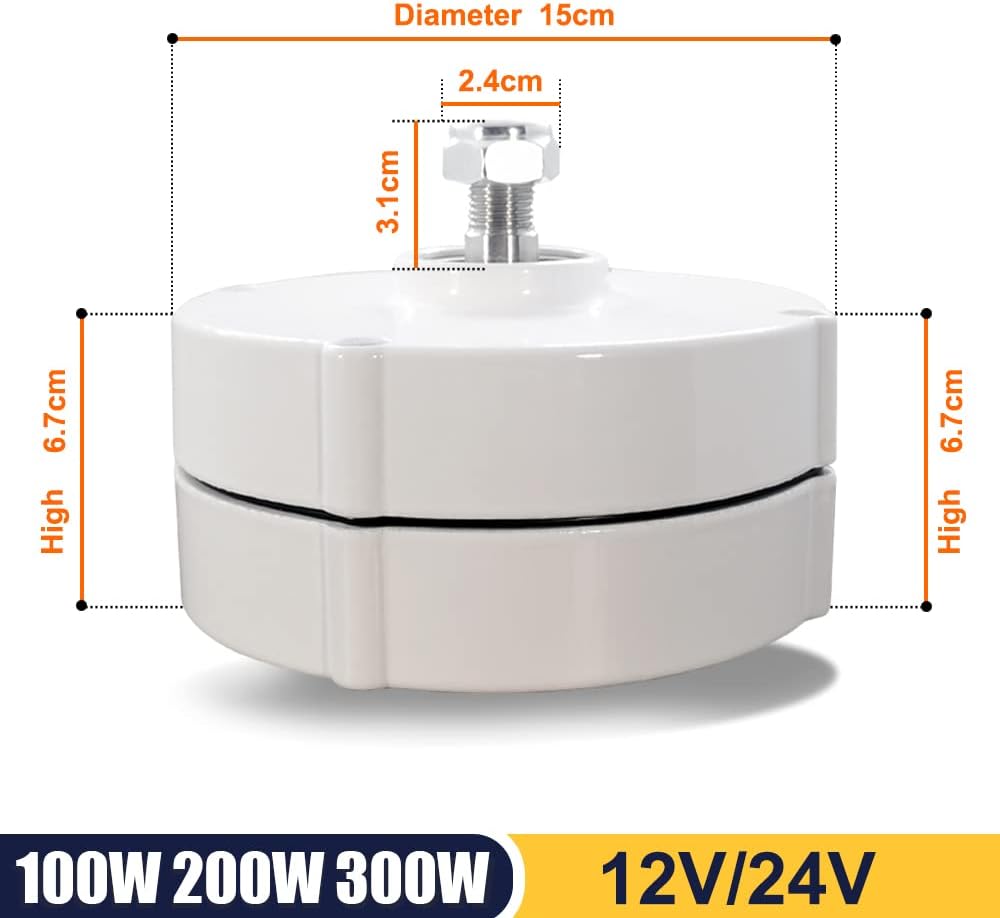Wind Turbine, 100W 200W 300W 12V/24V Low Speed Permanent Magnet Generator Household Motor DIY Horizontal Wind Turbine Generator(with Base,24V_300W)