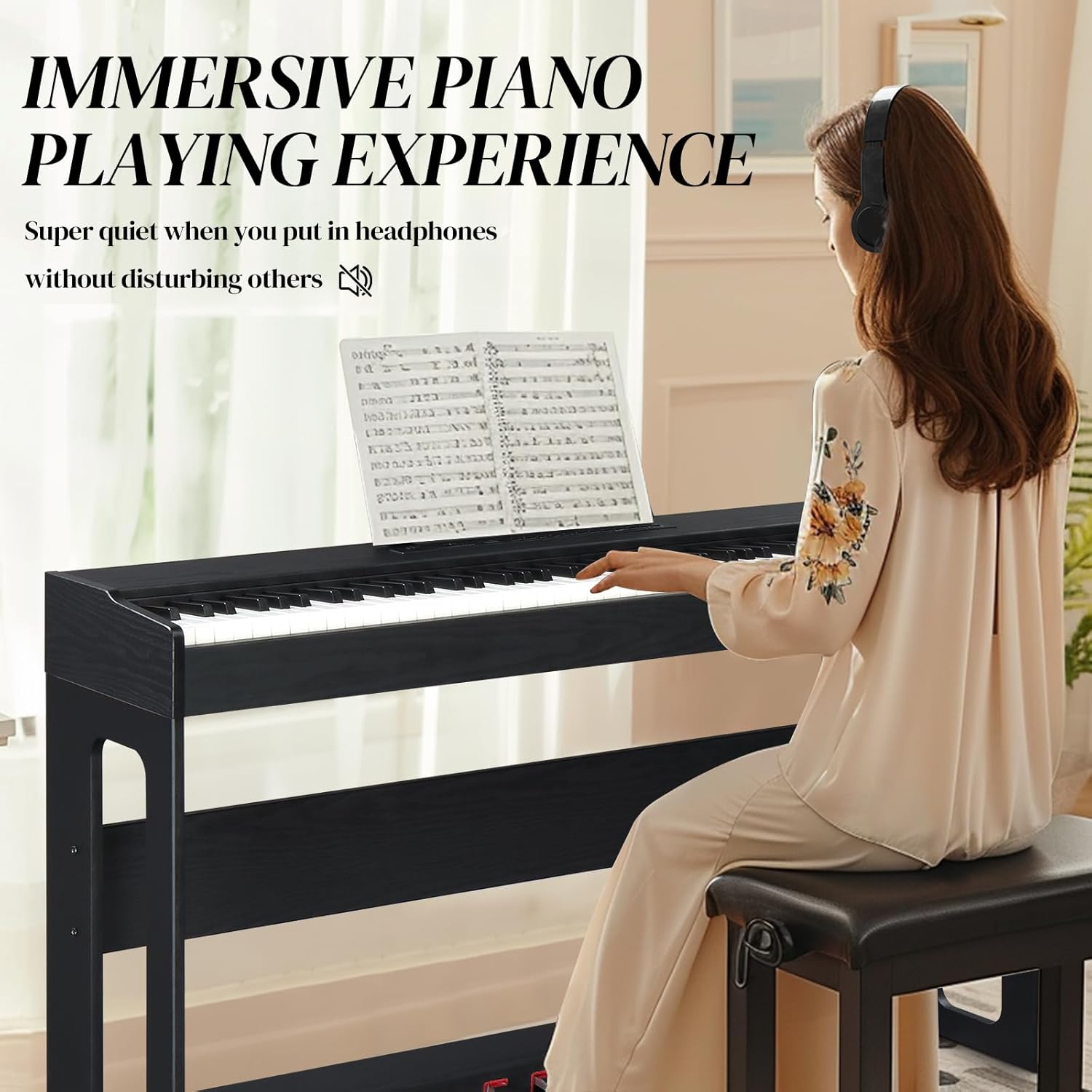 Ktaxon 88 Key Weighted Keyboard Piano Digital Piano with Dream Sound Chip, MIDI/USB Connectivity, Works with Music Software Includes Headphones, Sticker, Music Clip, Dustproof Cloth(Black)