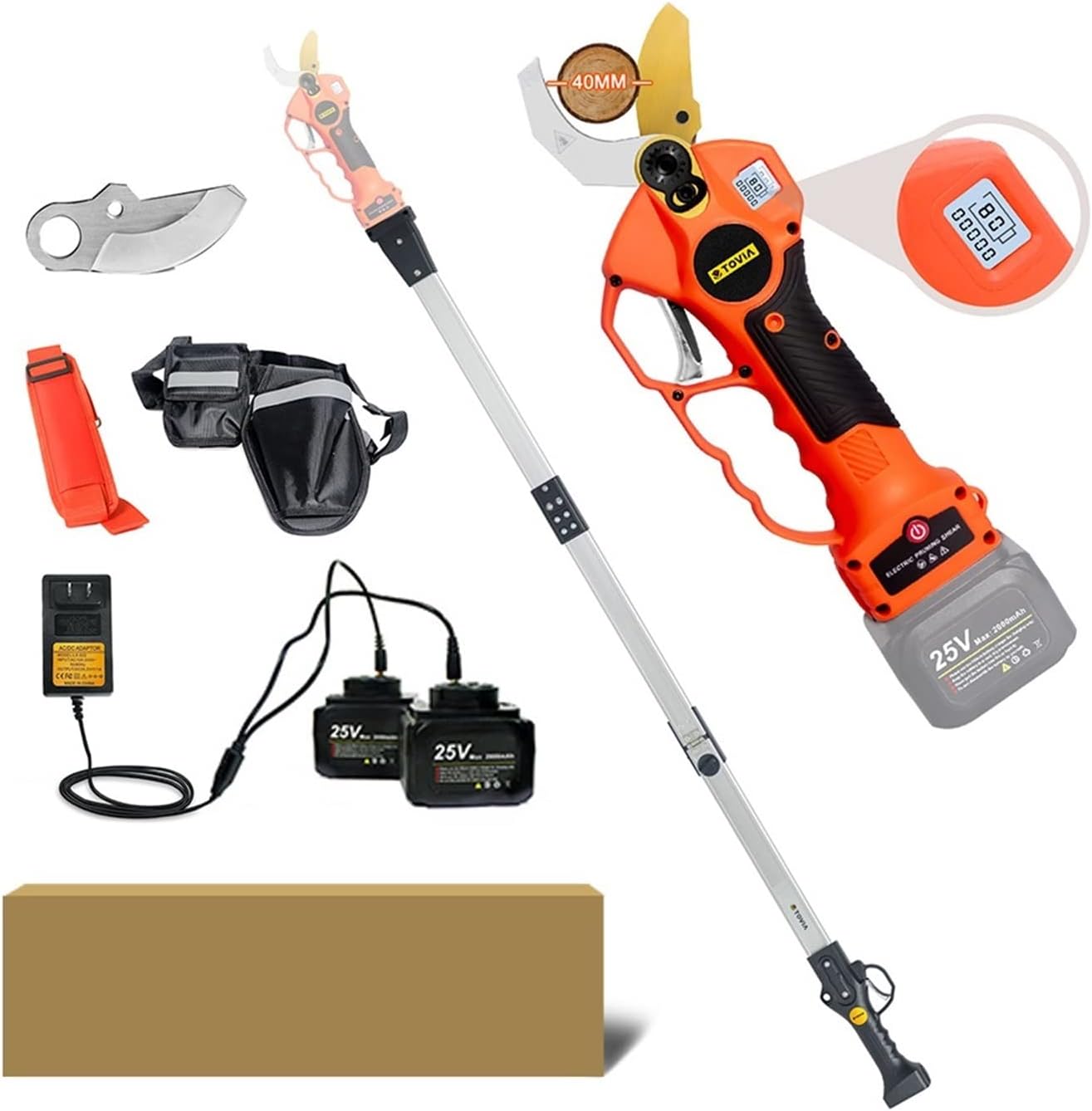 Electric Pruning Shears, 25V 40mm Cordless Electric Pruner Pruning Shear Efficient Fruit Tree Bonsai Pruning Branches Cutter 12 Hours Worktime,Power Chain Saws