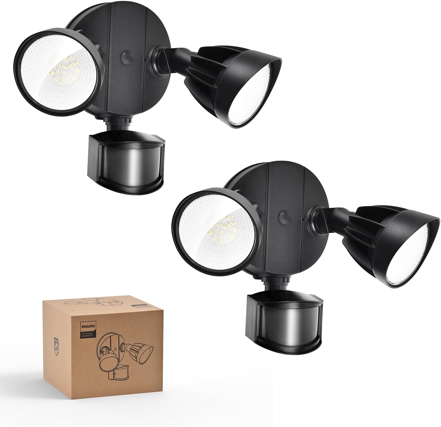 Philips 44W 4200 lm Motion Sensor LED Security Light Outdoor w/PIR, 5000K Daylight Flood Light, Waterproof, Dusk to Dawn, 2 Heads, 4 Modes(2 Packs)