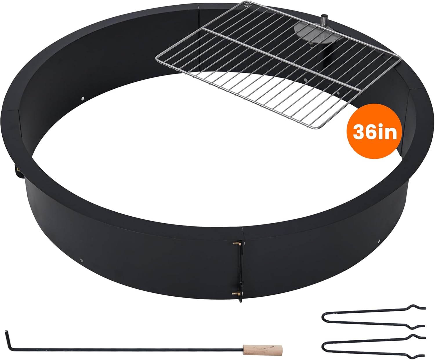 30 Inch Outdoor Fire Pit Ring, 2.5mm Thick Heavy Duty Steel Round Fire Pit Insert, 36 in-Outer Wood Burning Fire Pit Kit, 10 Inch Height Campfire Ring for Camping, BBQ