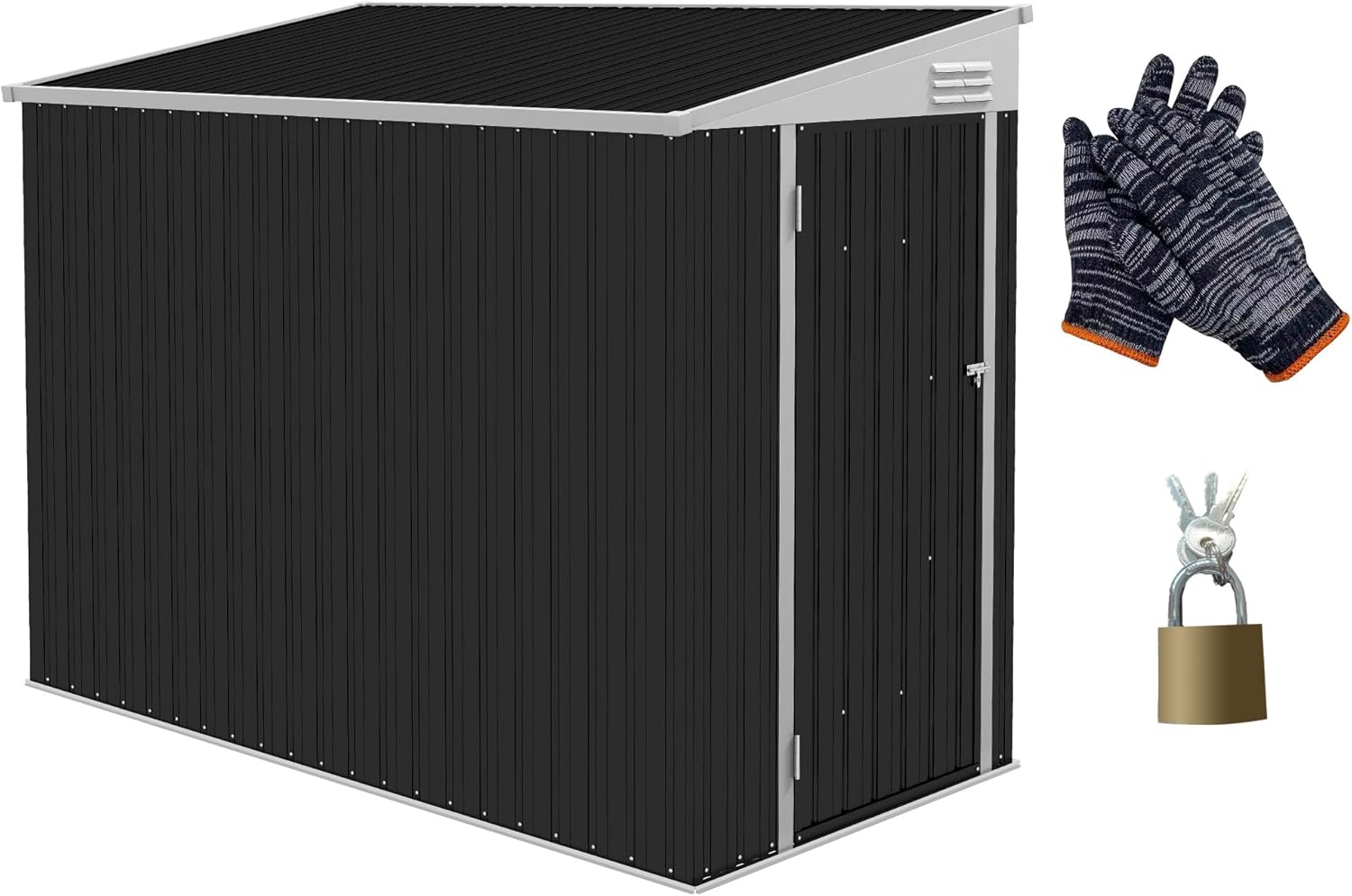 GOWE 4' x 8' Metal Outdoor Storage Shed, Lean to Storage Shed, Garden Tool Storage House with Lockable Door and 2 Air Vents for Backyard, Patio, Lawn, Dark Gray