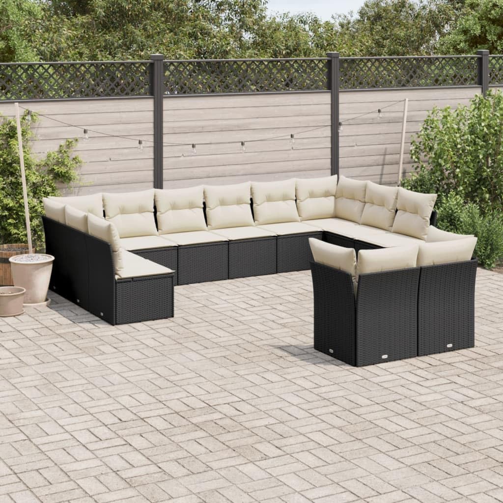 12-Piece Garden Sofa Set, Black Poly Rattan Modular Outdoor Furniture, Large Seating for 12 People, UV-Resistant Patio Dining Set