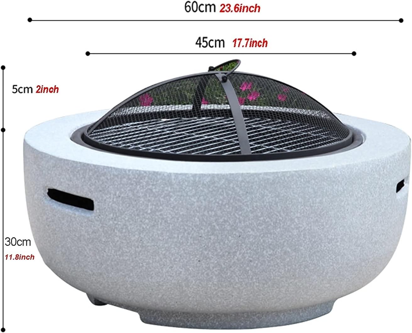 Outdoor Fire Pit Garden Terrace Imitation Stone BBQ Table, Outdoor Wood Burning Fire Bowl with Spark Screen and Poker