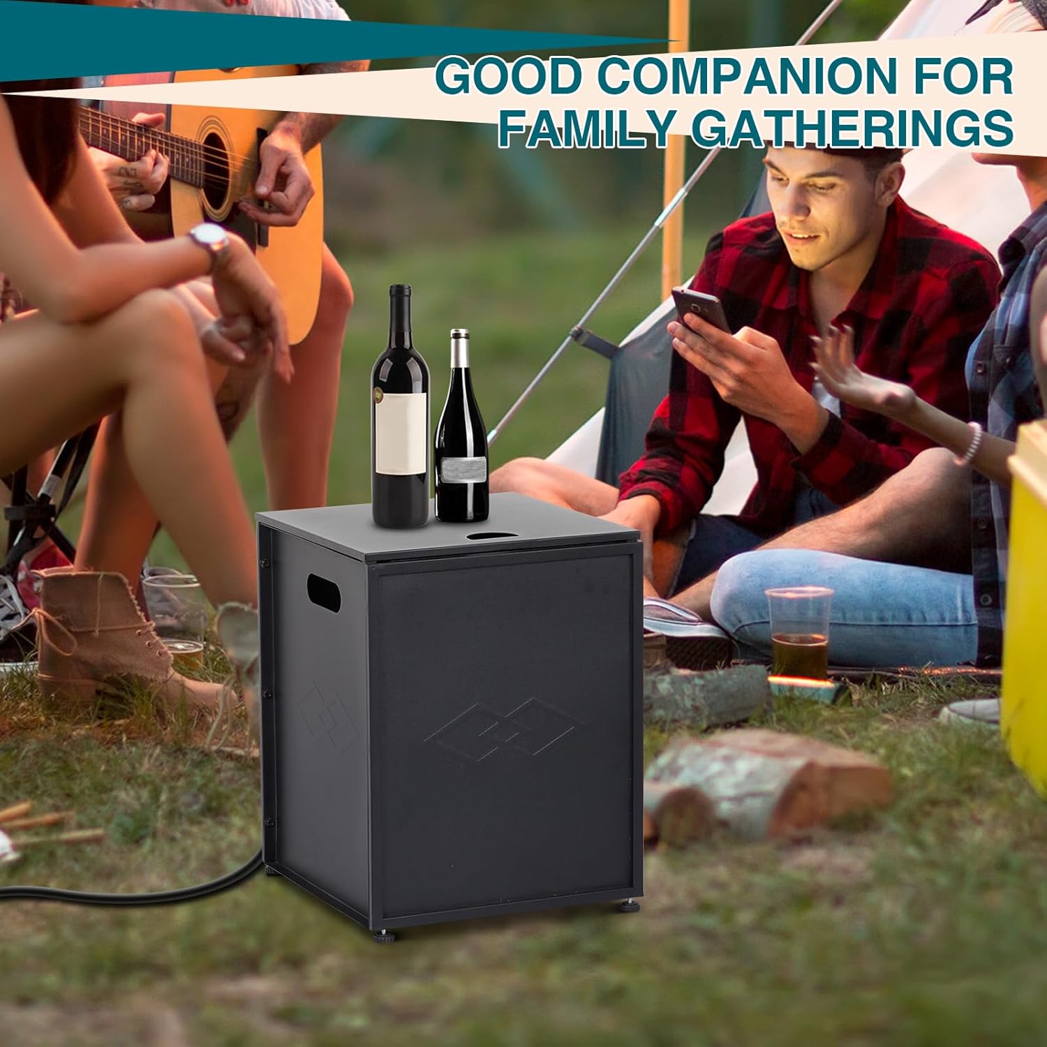 Propane Tank Cover, 20 Lbs Outdoor Propane Tank Storage Box, Stainless Steel Cylinder Hideaway Table with Side Handles, Tank Holder Storage Side Table for Gas Fire Pits, Black