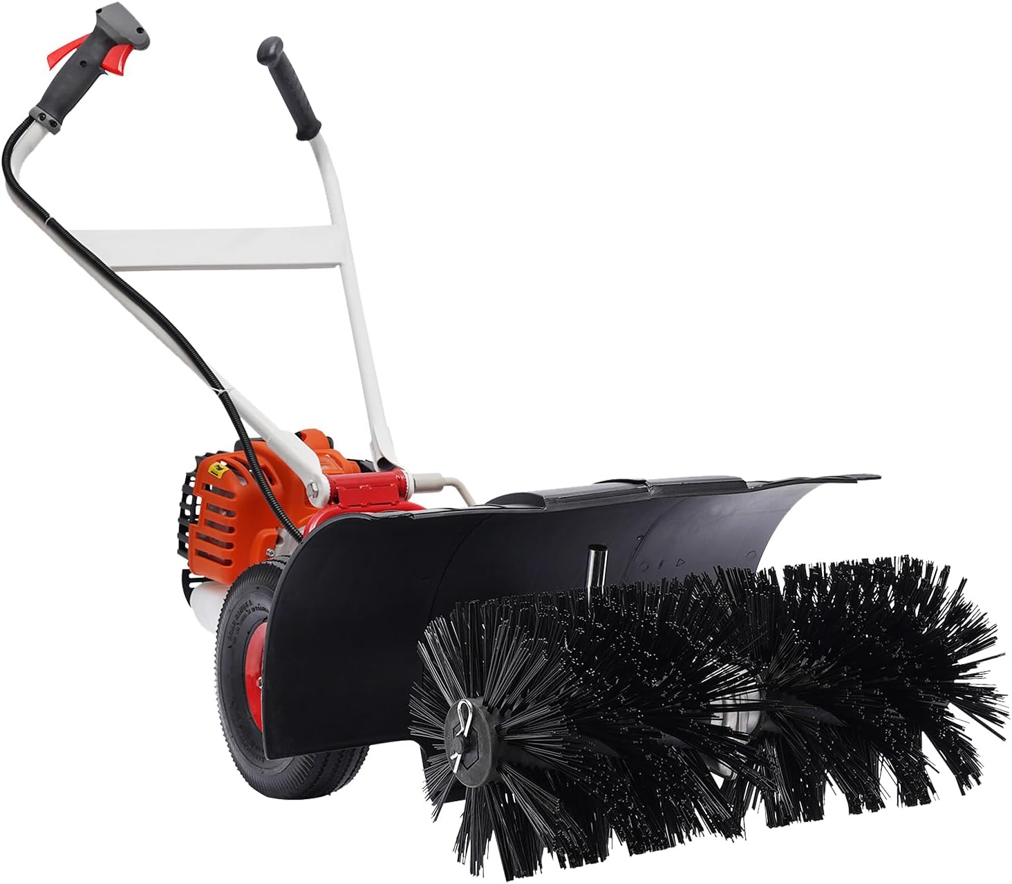 Handheld Floor Sweepers 52CC 2.5HP Walk Behind Sweeper Broom with Double Handle Rotatable Brush Head Handheld Gasoline Sweeping Machine for Sidewalk Grass and Lawn Cleaning