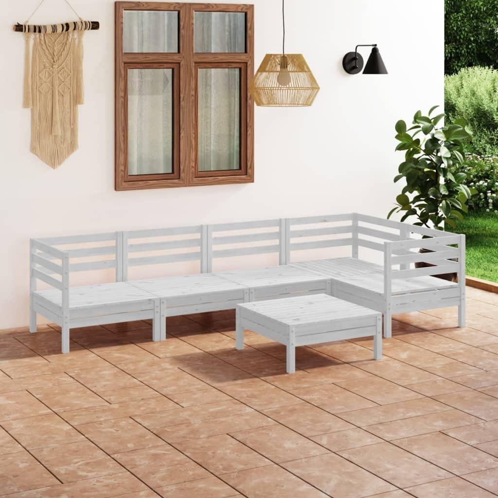 6 Piece Patio Lounge Set Solid Pinewood White,Outdoor Wooden Lounge Set: Relaxing Garden Furniture for Patio or Living Room Patio Furniture Sets, Outdoor Furniture Sets