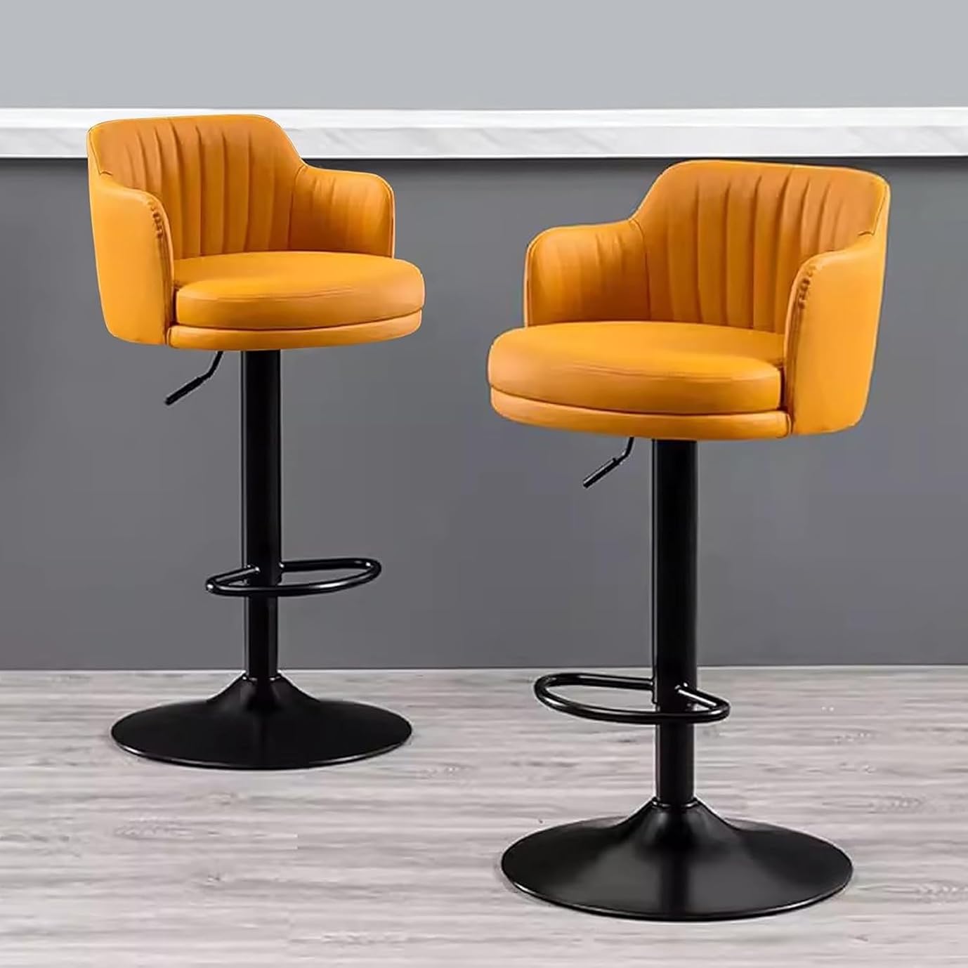 Barstools,Bar Stools Set of 2 Adjustable 360° Swivel Counter Height Barstools,Faux Leather Island Chairs with Back, High Stools for Kitchen/Khaki/67-88Cm,Orange-6788Cm