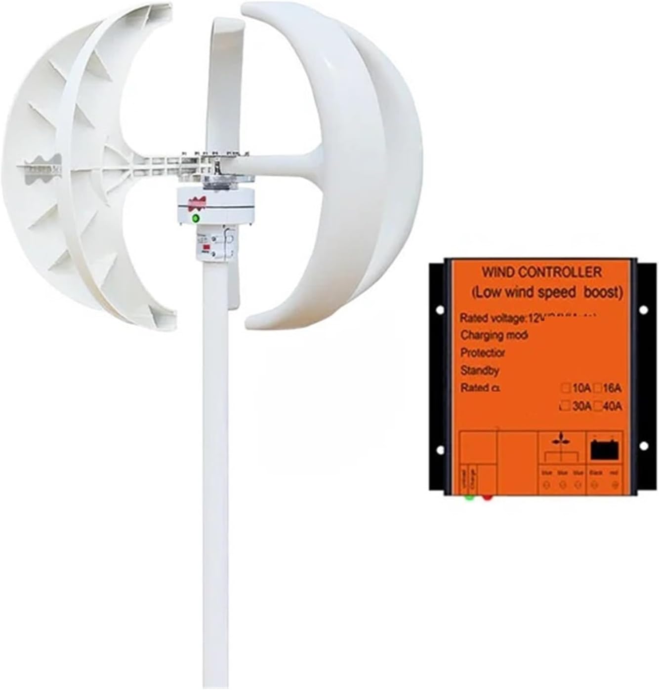 High Efficiency Wind Turbine Generator with Wind MPPT Controller 400W 12V 24V Household Small Vertical Lantern Wind Generator Low Starting Speed for Home(White,24V)