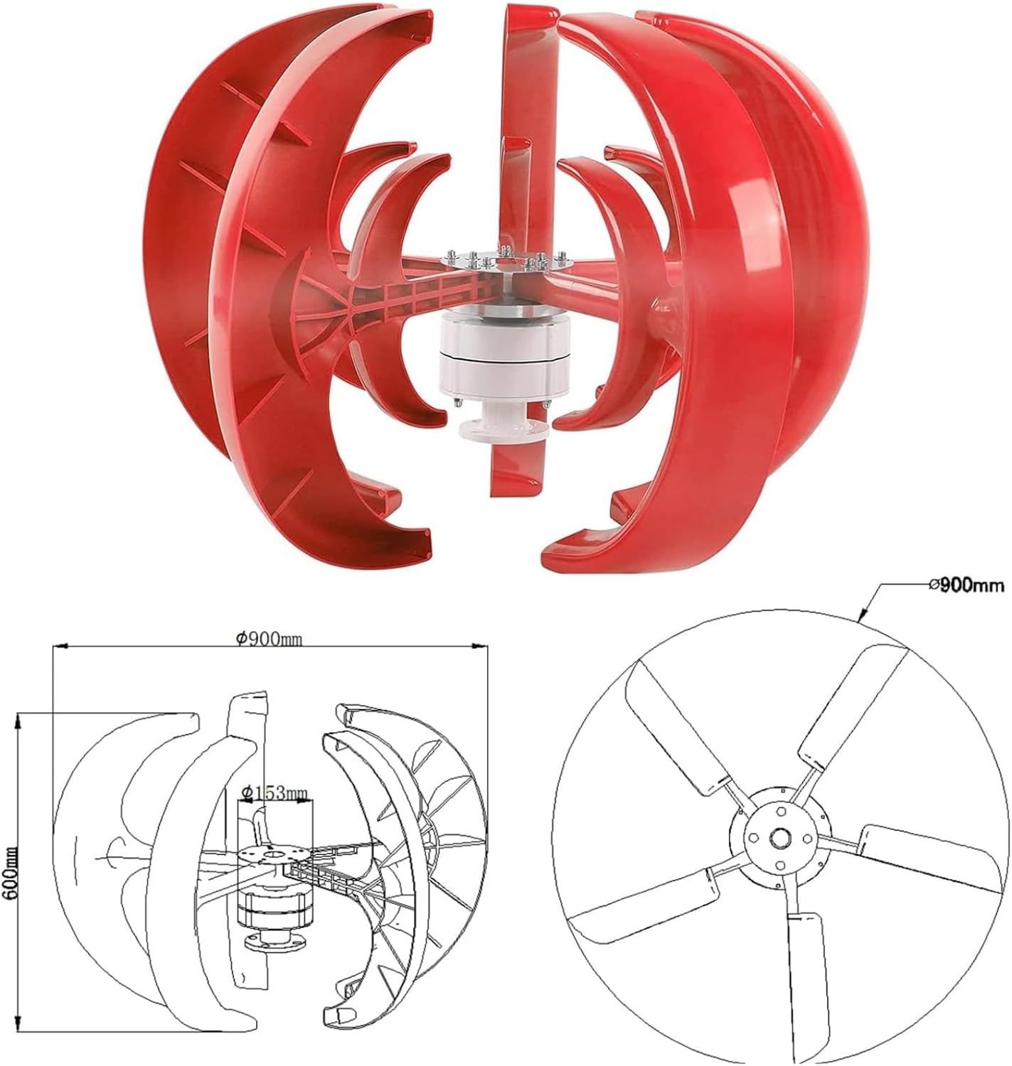 400W 5 Blades Vertical Axis Wind Generator Kit 12V/24V Lantern Type Wind Turbine Generator Free Energy Windmill Vertical Axis Wind Generator Home Permanent Magnet Generator(24V)