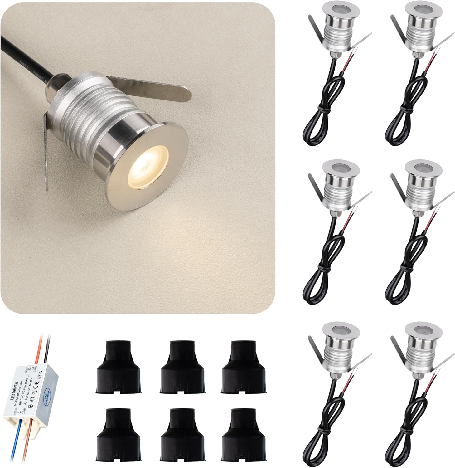 203 LED Underground Lamp, 1W, DC12-24V, IP67, Low-Voltage Recessed Type, Stainless Steel 304 Cover, Suitable for Outdoor Grounds, Decks, Squares, Parks, Courtyards (3000K, 6P-B)