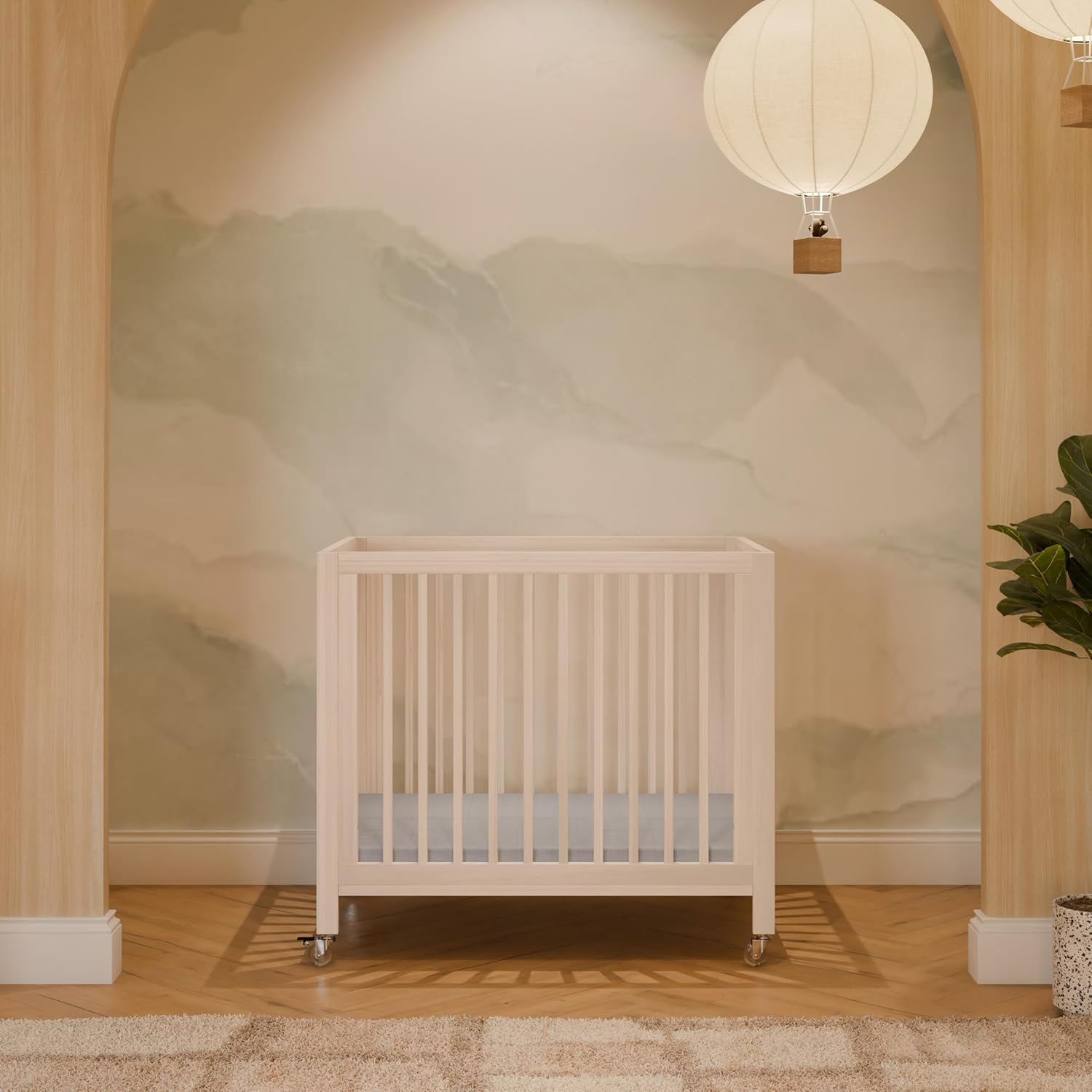 Babyletto Rolli All-Stages® Midi Crib Conversion Kit in Washed Natural, Greenguard Gold Certified, FSC Certified, Portable & Adjustable with Pad Included