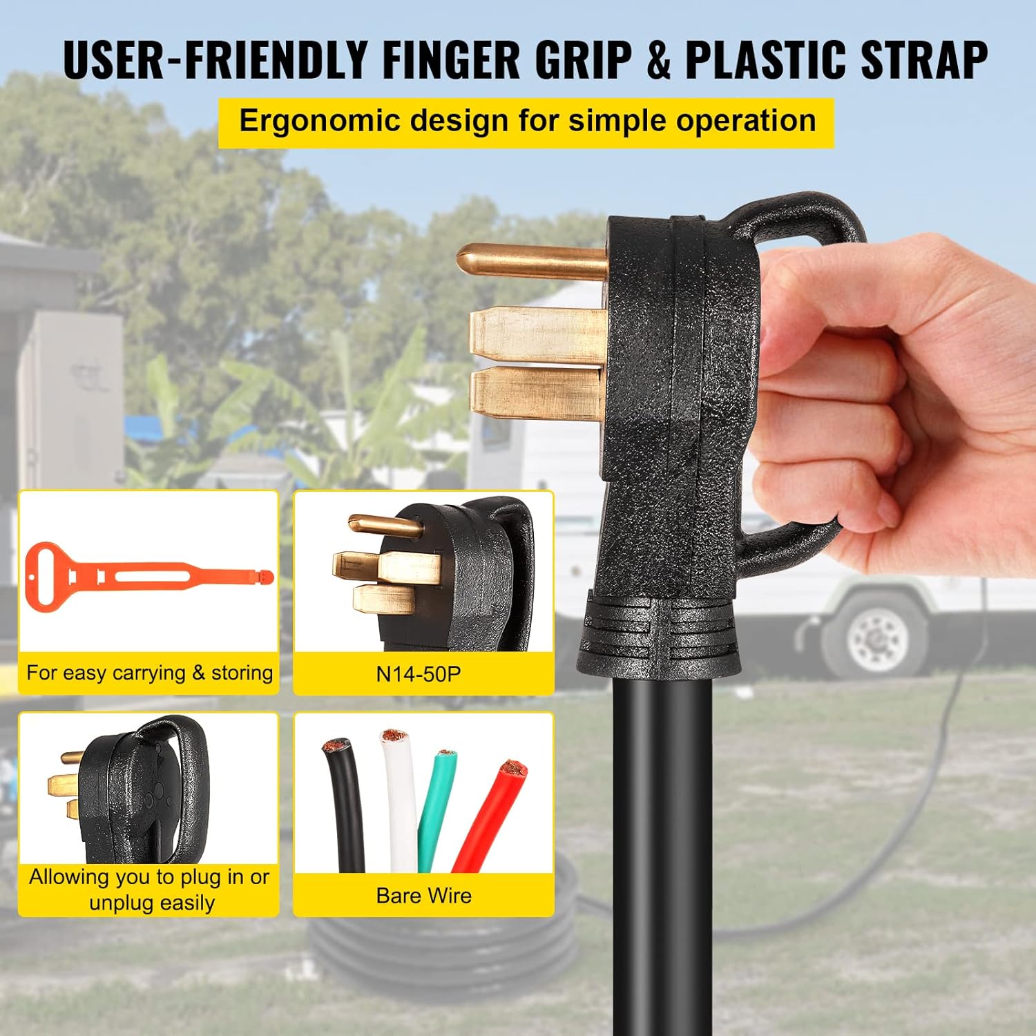 VEVOR 40 FT 50 Amp Generator Extension Cord 6 Gauge STW 6/3+8/1 RV Power Cord N14-50P to Bare Wire, Cut Wire for Trailer Motor Campers Home Generator