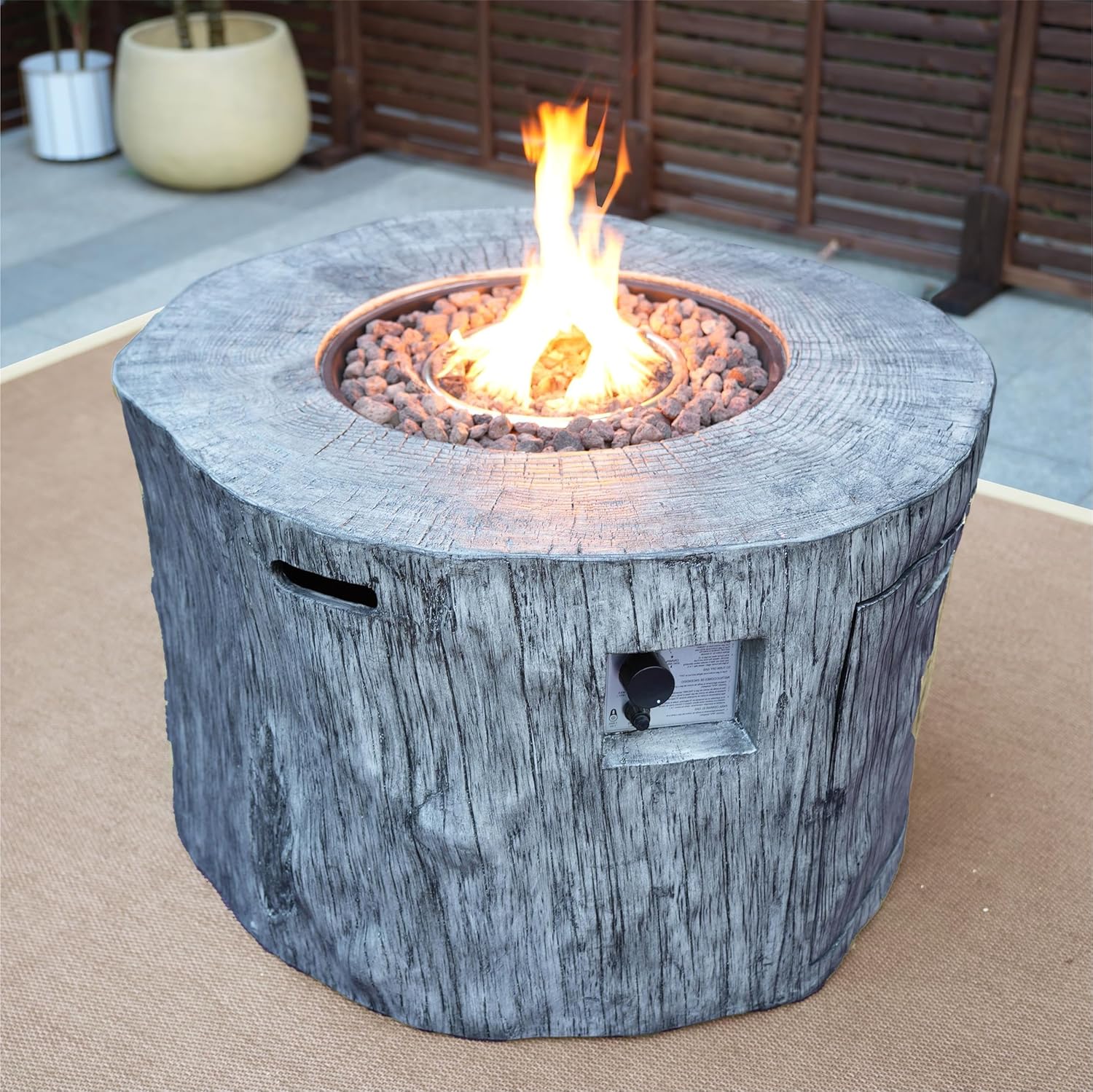 Direct Wicker Gray Metal Stone Propane Outdoor Fire Pit Table