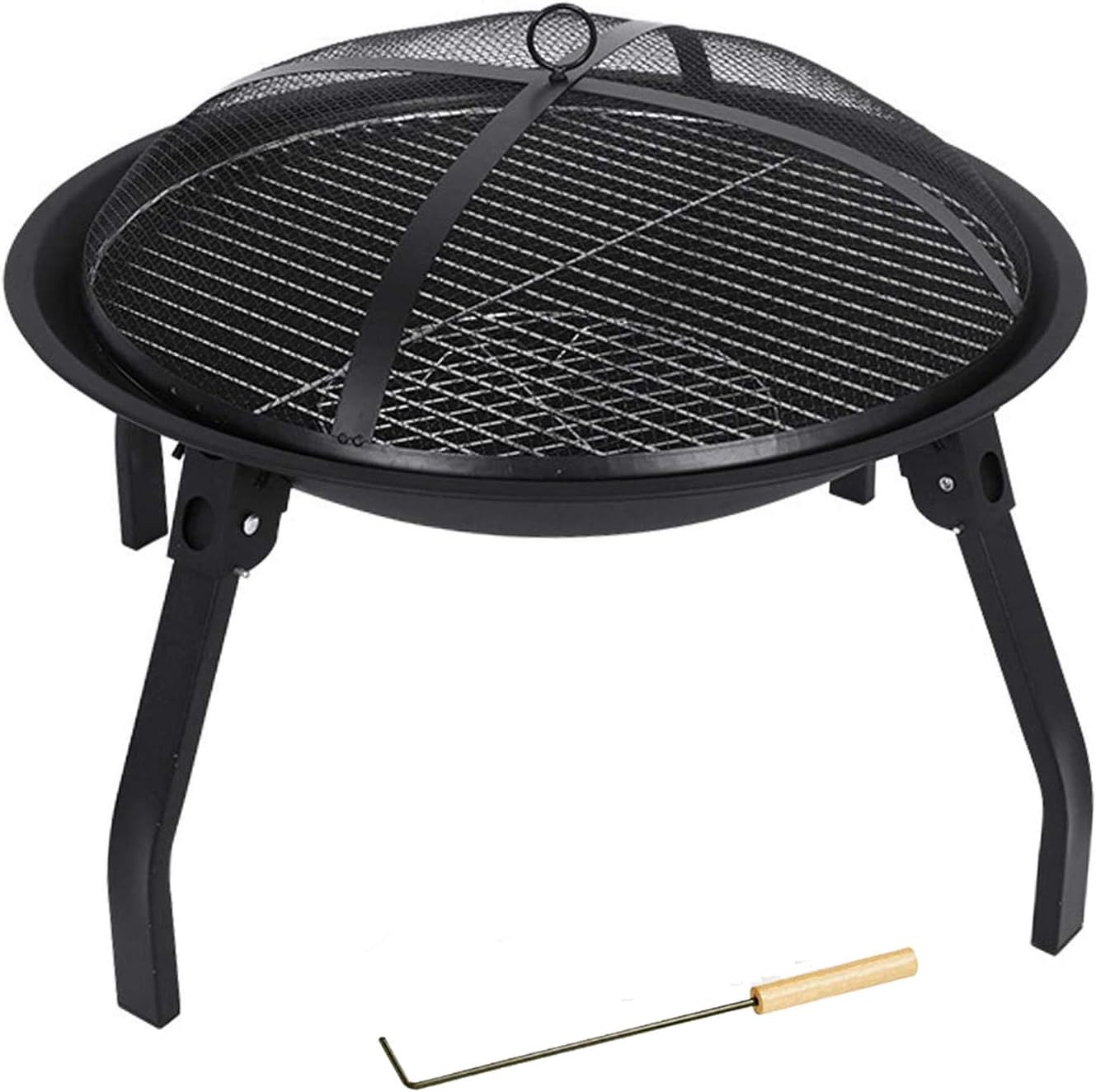 Fire Pit Foldable Round Fire Bowl, Outdoor Camping BBQ Fire Pits, with Firepalce Poker Waterproof Cover 22 Inch Patio Firepit