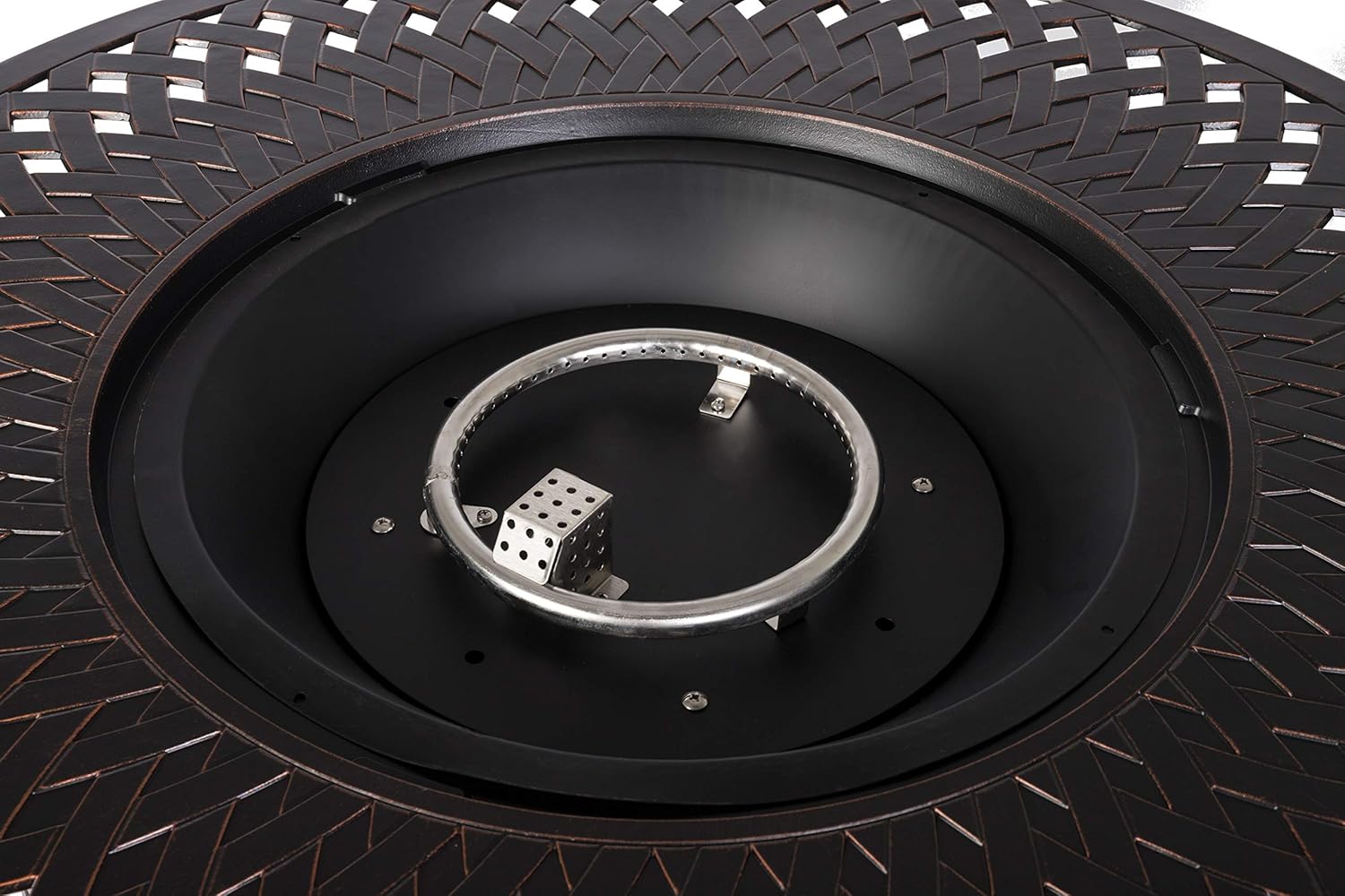 Verona Woven Aluminum Convertible Gas Fire Pit Table 55,000 BTU Multi-Functional Outdoor with Fire Bowl Lid, Nylon Weather Cover & Clear Fire Glass - Bronze Finish - Round - 44