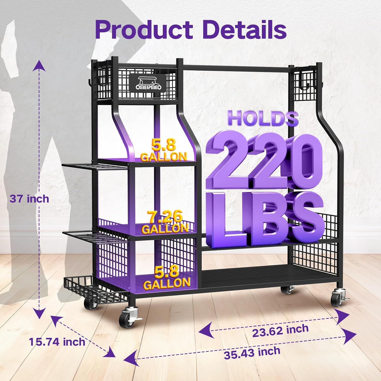 Golf Bag Storage Garage Organizer, Golf Bag Storage Stand and Other Golfing Equipment Accessories Rack, Golf Bag Storage Rack with Wheels, Golf Organizer for Home, Garage, Club, Shed, Basement
